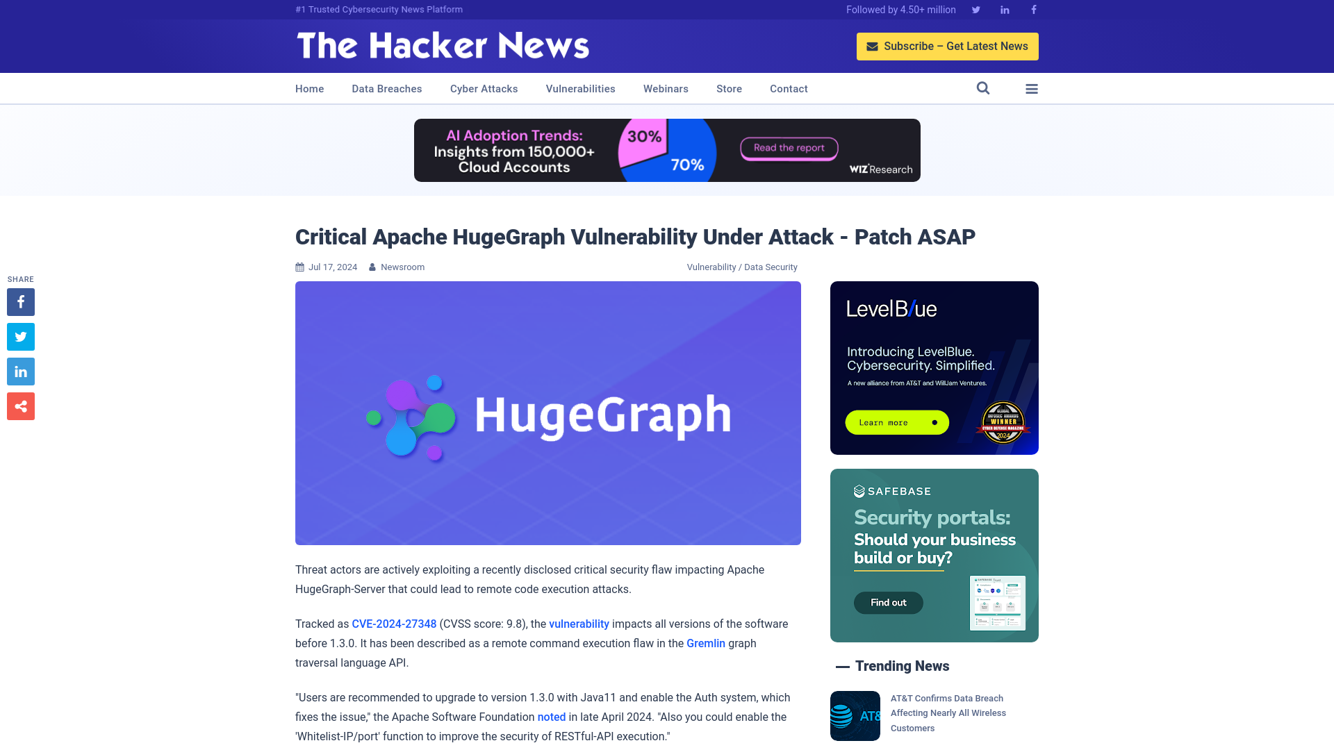 Critical Apache HugeGraph Vulnerability Under Attack - Patch ASAP