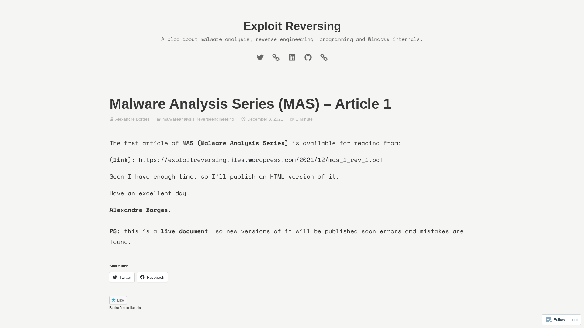 Malware Analysis Series (MAS) – Article 1 – Exploit Reversing