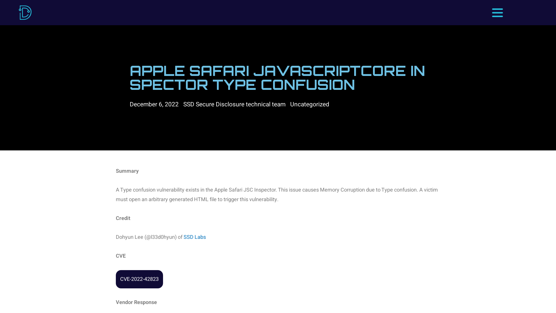 Apple Safari JavaScriptCore Inspector Type Confusion - SSD Secure Disclosure