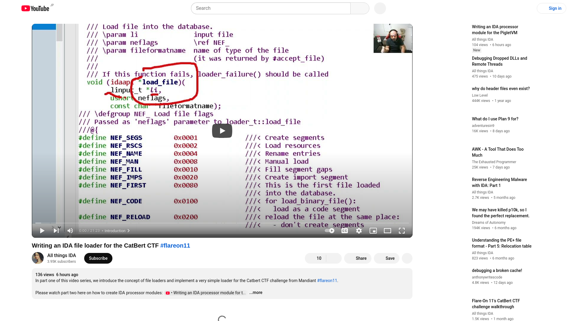 Writing an IDA file loader for the CatBert CTF #flareon11 - YouTube