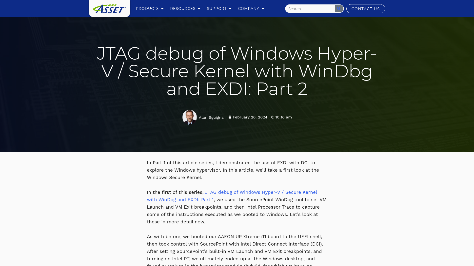 JTAG debug of Windows Hyper-V / Secure Kernel with WinDbg and EXDI: Part 2 | ASSET InterTech