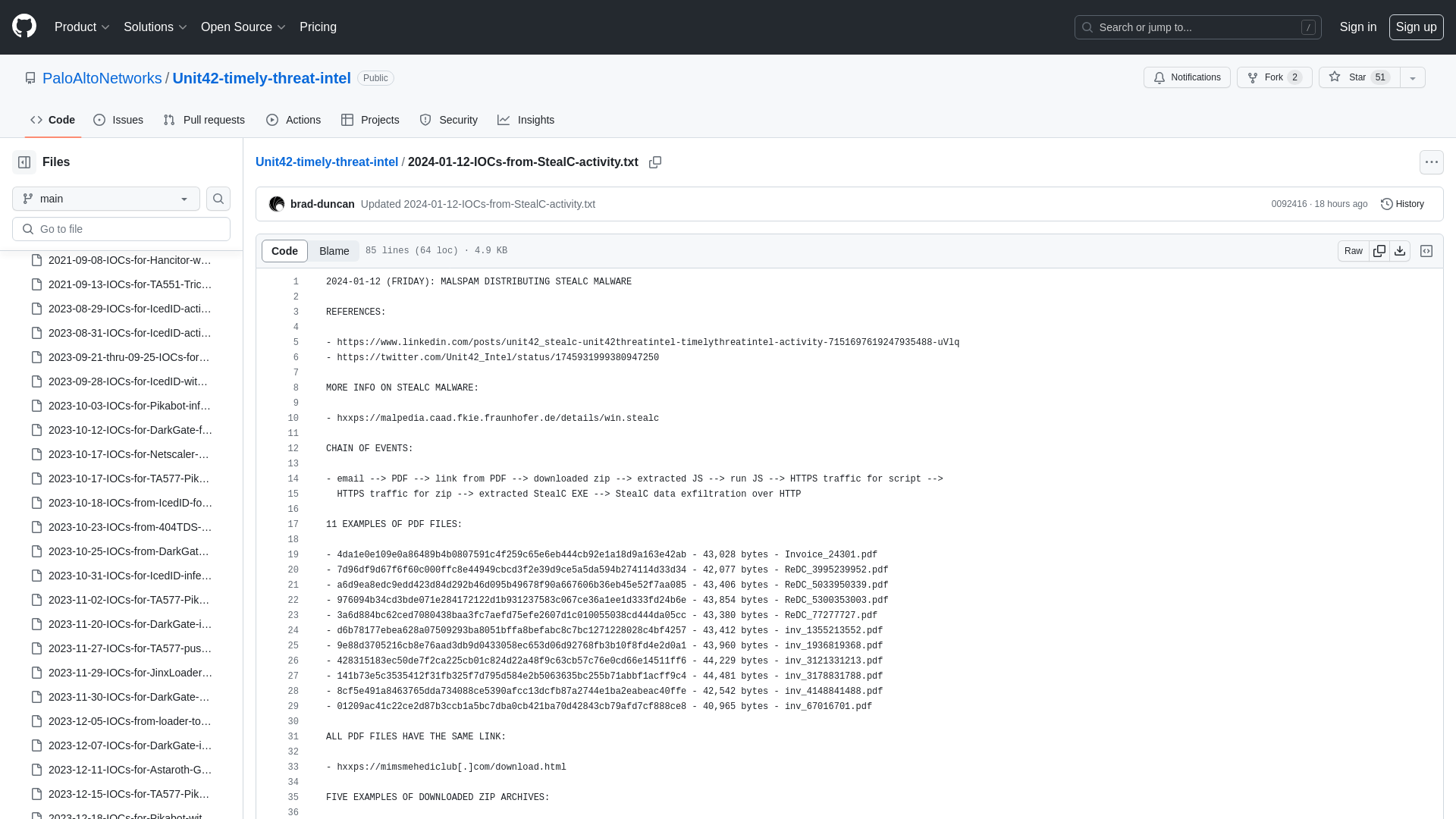 Unit42-timely-threat-intel/2024-01-12-IOCs-from-StealC-activity.txt at main · PaloAltoNetworks/Unit42-timely-threat-intel · GitHub