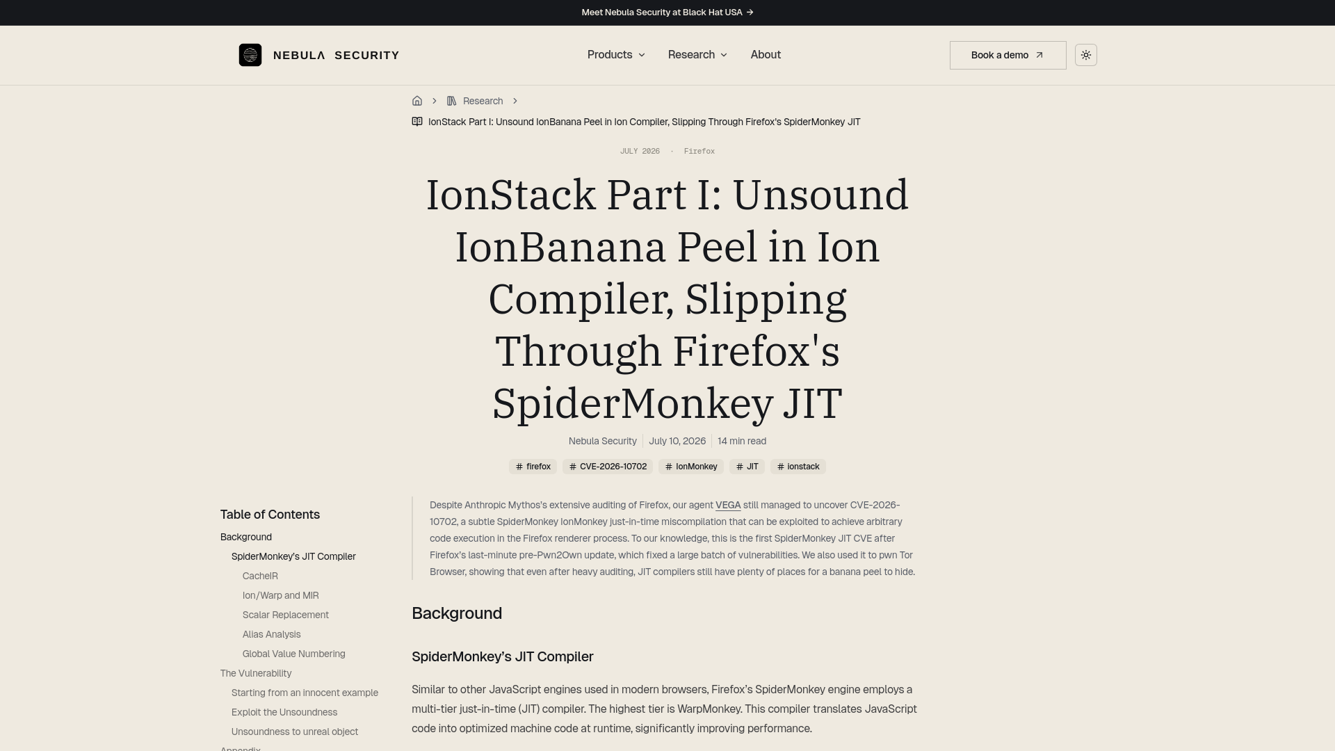 IonStack Part I: Unsound IonBanana Peel in Ion Compiler, Slipping Through Firefox's SpiderMonkey JIT | Nebula Security