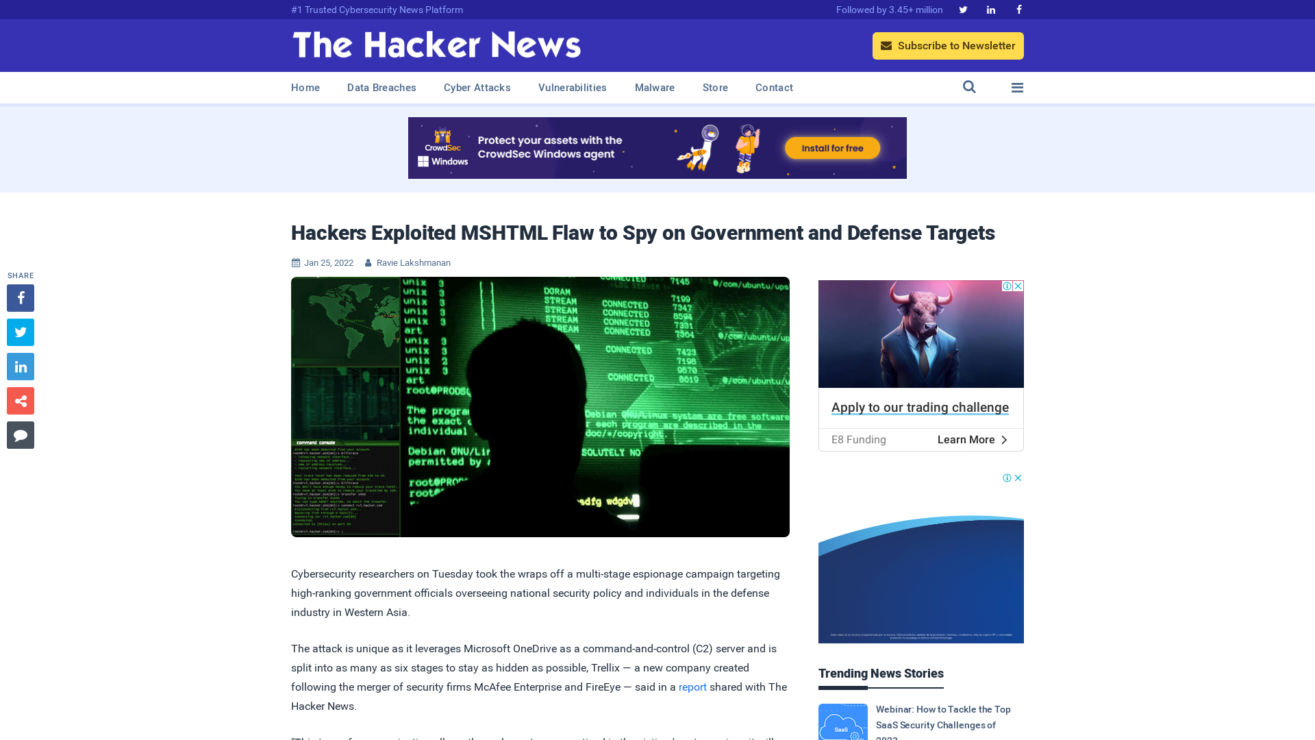 Hackers Exploited MSHTML Flaw to Spy on Government and Defense Targets