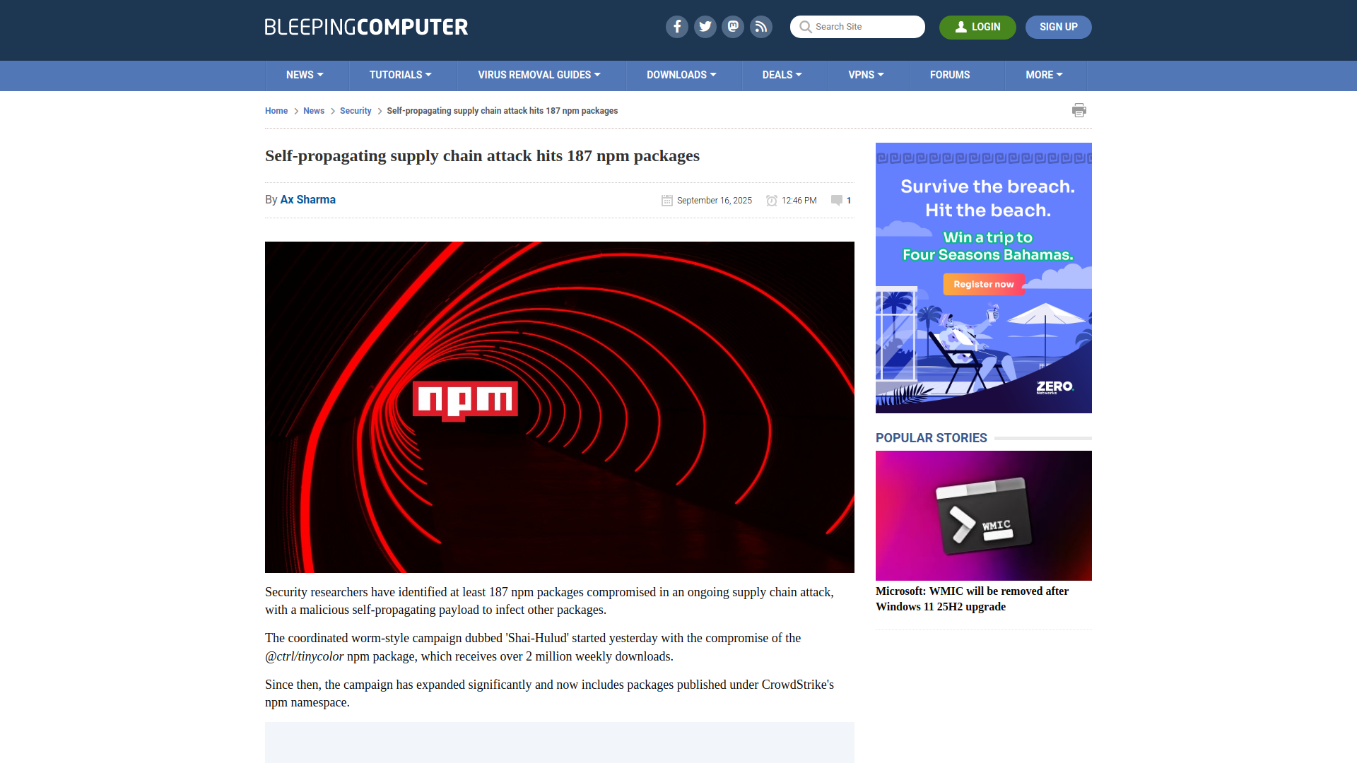 Self-propagating supply chain attack hits 187 npm packages