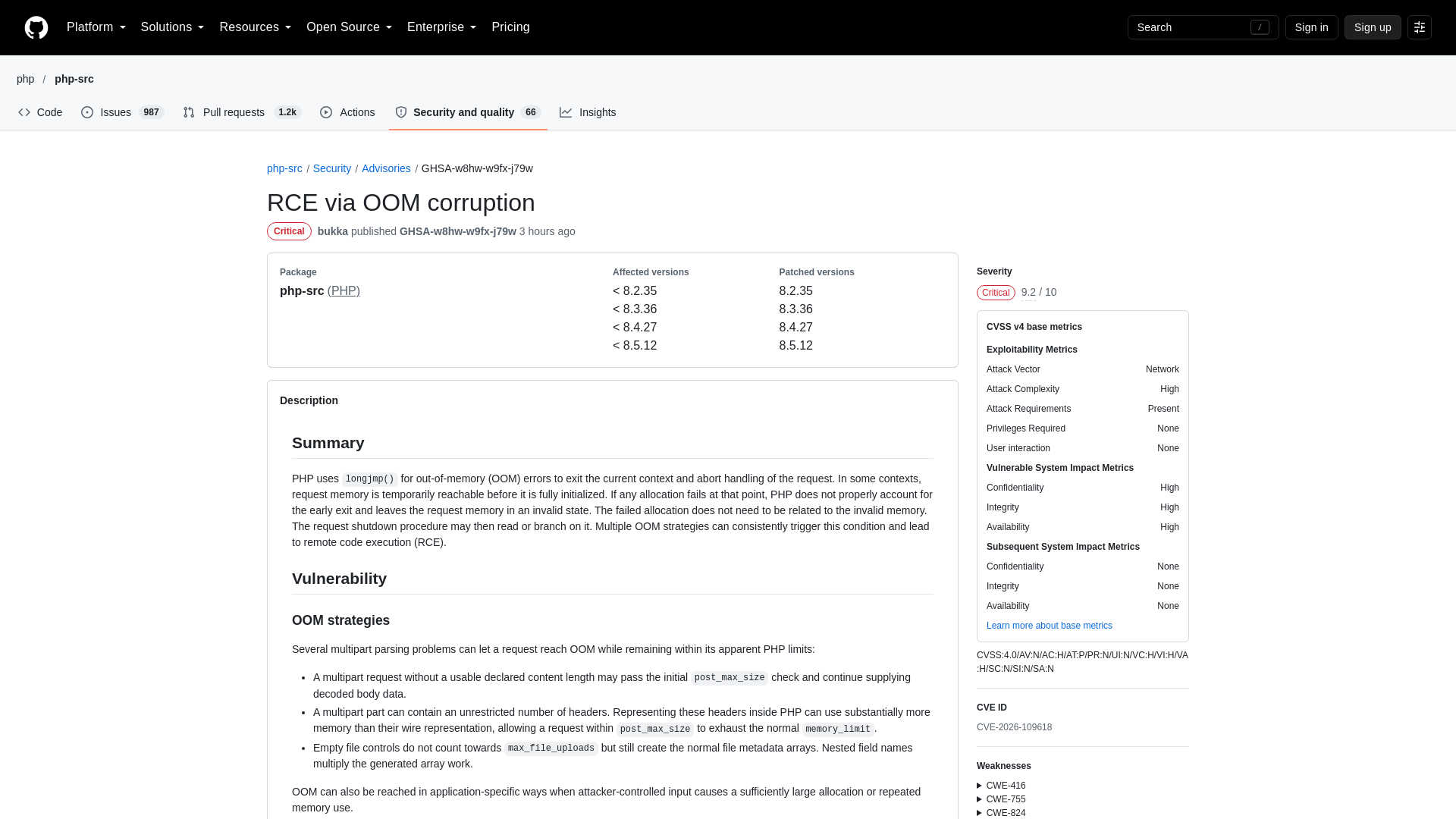 RCE via OOM corruption · Advisory · php/php-src · GitHub