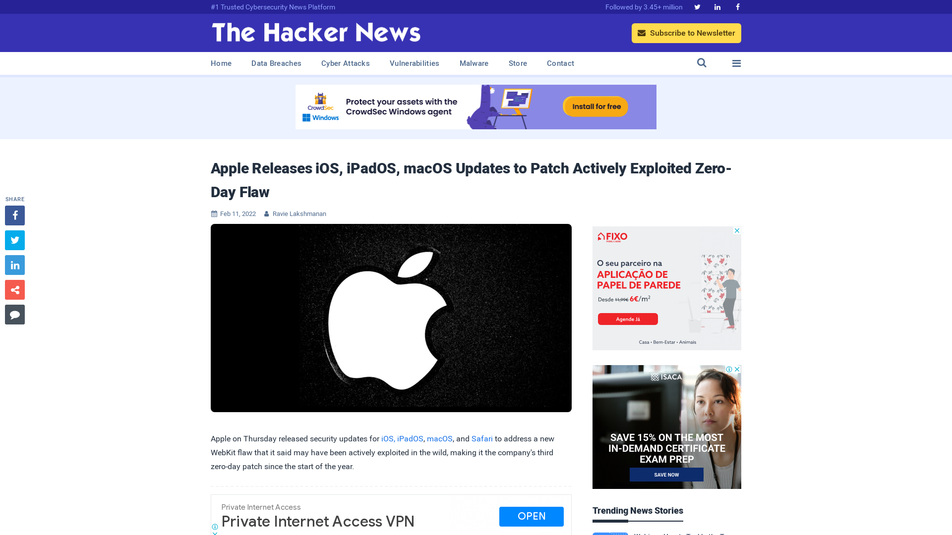 Apple Releases iOS, iPadOS, macOS Updates to Patch Actively Exploited Zero-Day Flaw