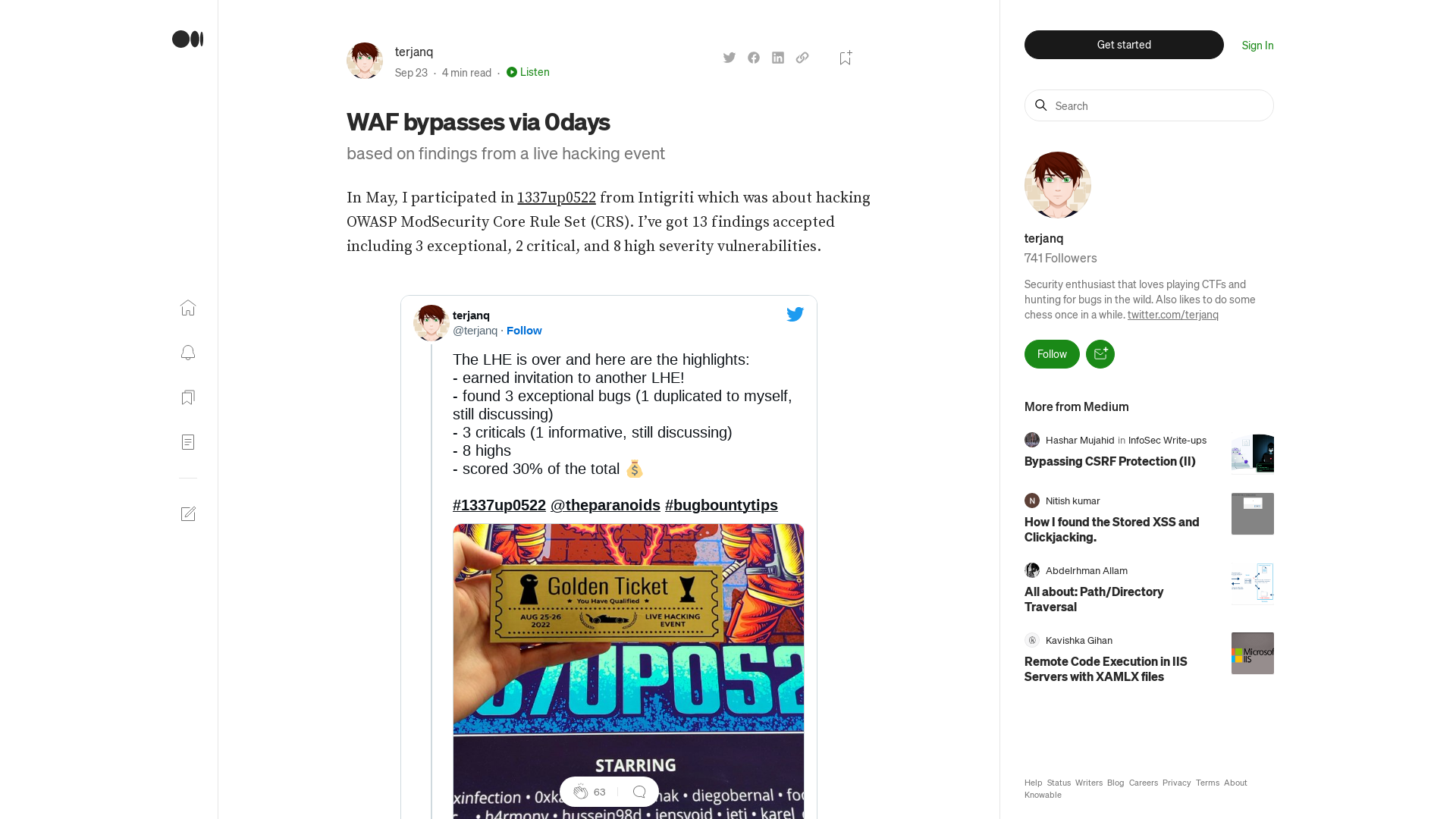 WAF bypasses via 0days. based on findings from a live hacking… | by terjanq | Sep, 2022 | Medium