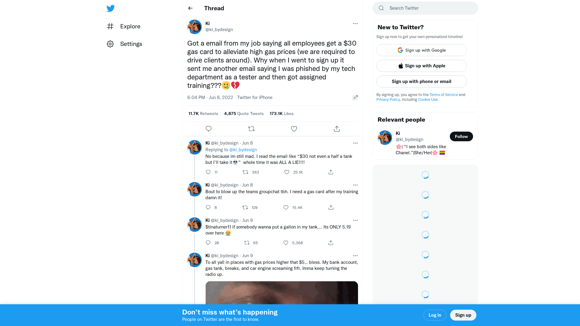 Ki on Twitter: "Got a email from my job saying all employees get a $30 gas card to alleviate high gas prices (we are required to drive clients around). Why when I went to sign up it sent me another email saying I was phished by my tech department as a tester and then got assigned training???🥲💔" / Twitter