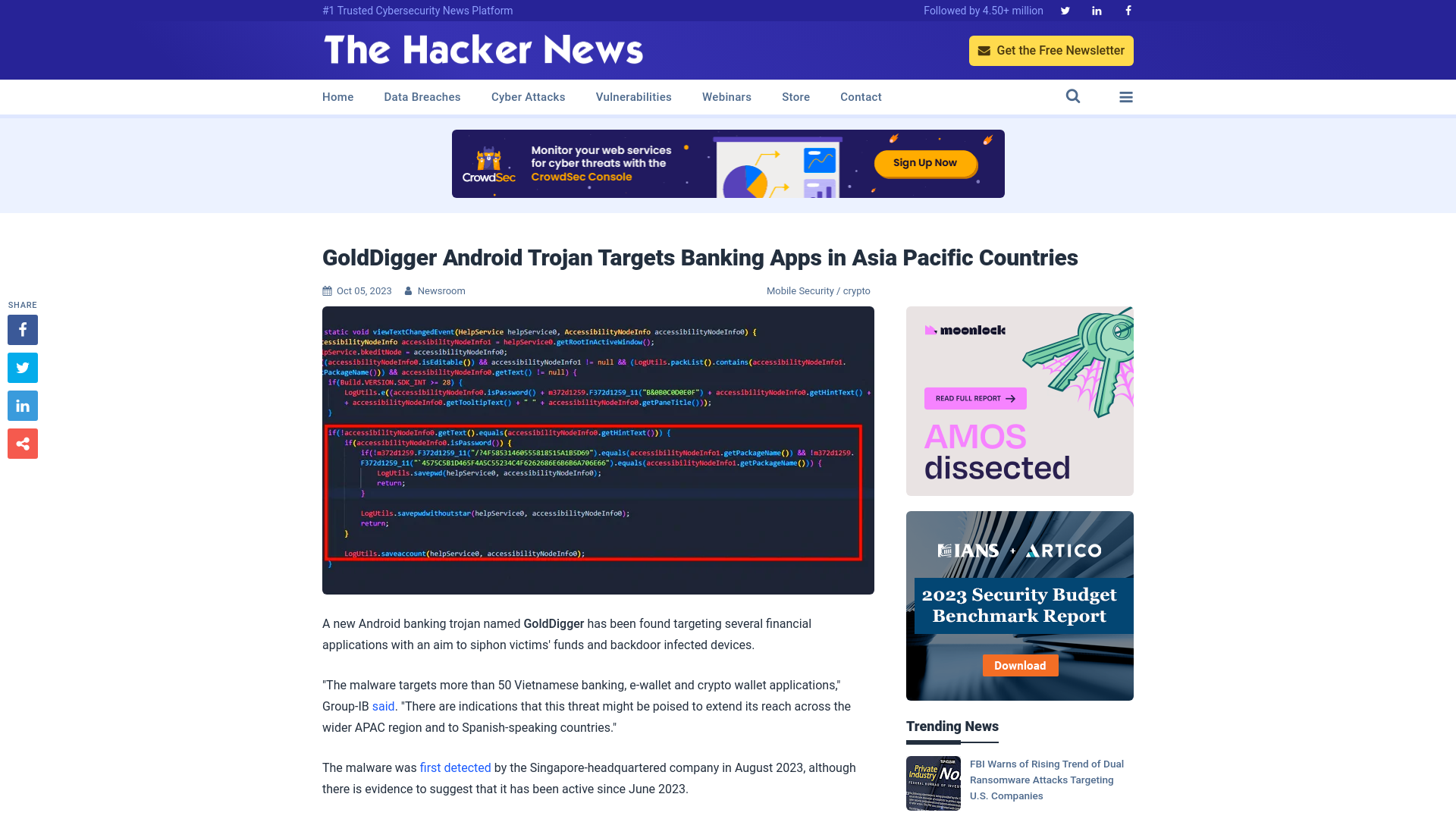 GoldDigger Android Trojan Targets Banking Apps in Asia Pacific Countries