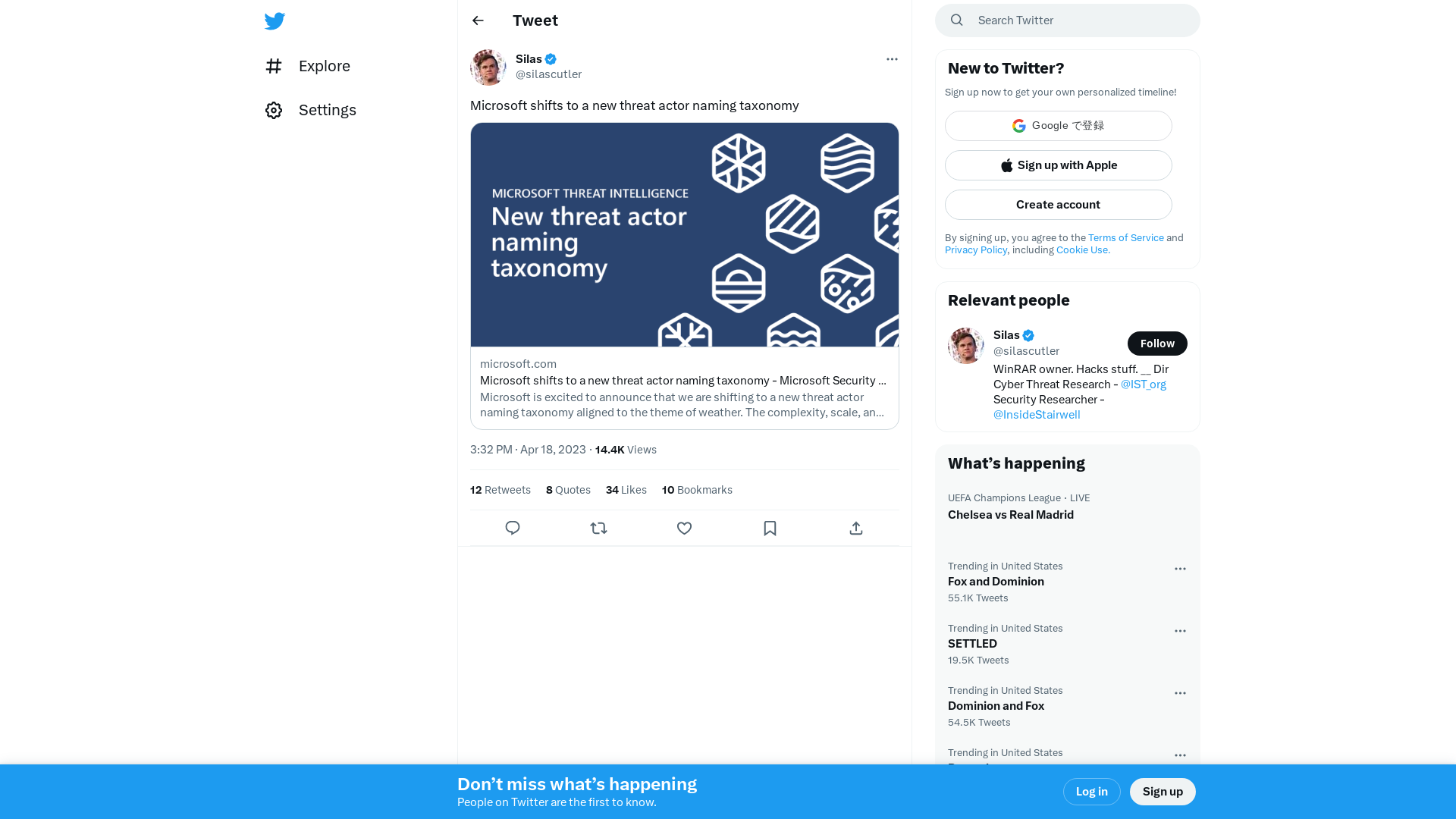 Silas on Twitter: "Microsoft shifts to a new threat actor naming taxonomy https://t.co/Afoxpxby7Y" / Twitter