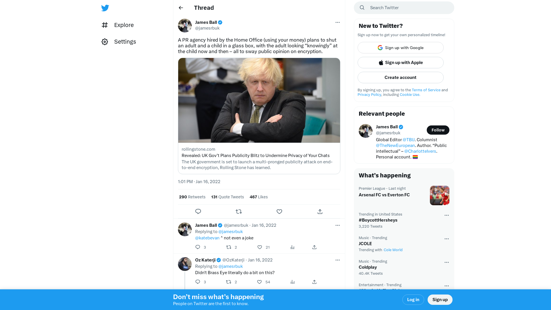 James Ball on Twitter: "A PR agency hired by the Home Office (using your money) plans to shut an adult and a child in a glass box, with the adult looking “knowingly” at the child now and then – all to sway public opinion on encryption. https://t.co/hgBuCiZBwv" / Twitter