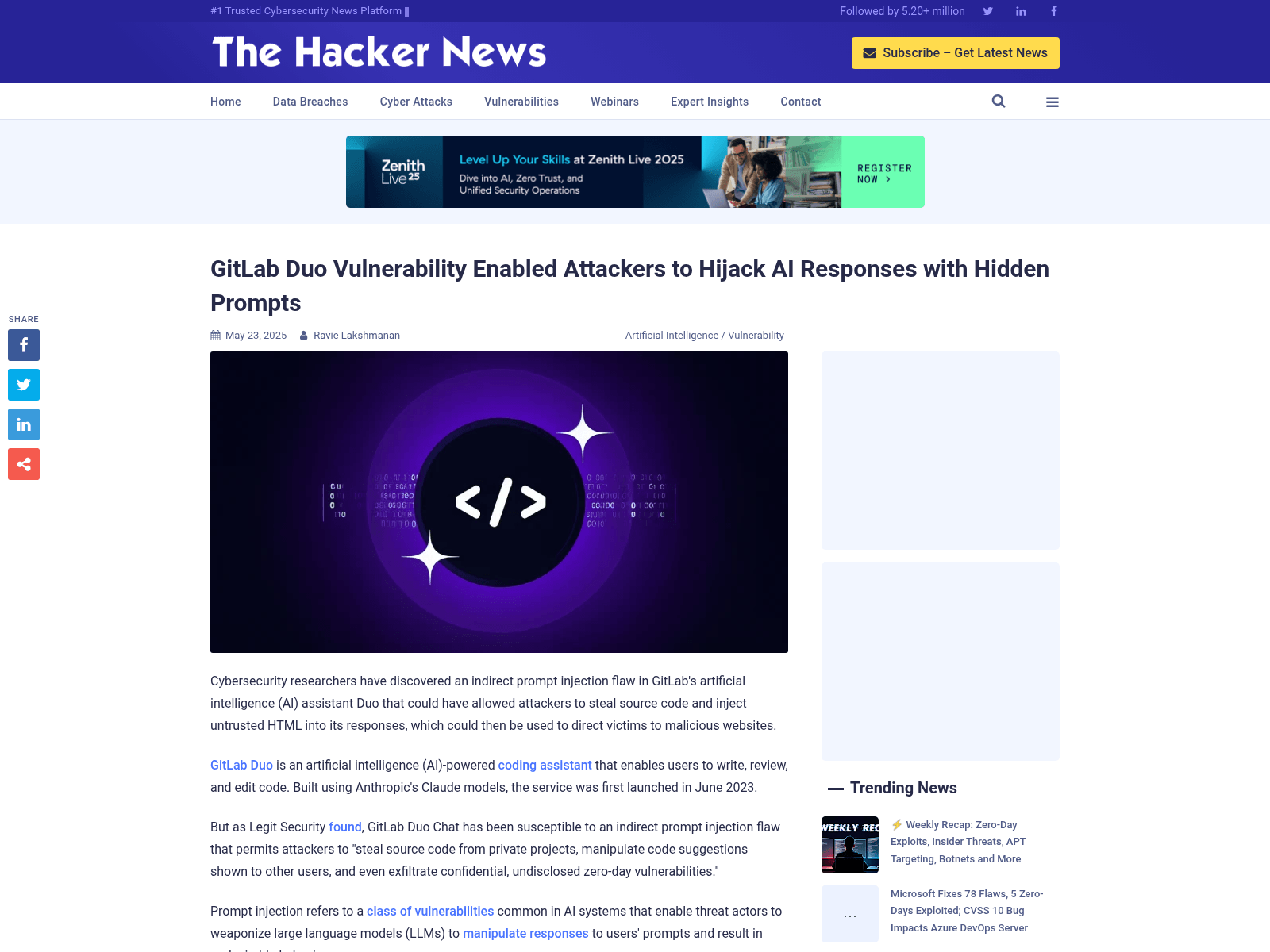 GitLab Duo Vulnerability Enabled Attackers to Hijack AI Responses with Hidden Prompts