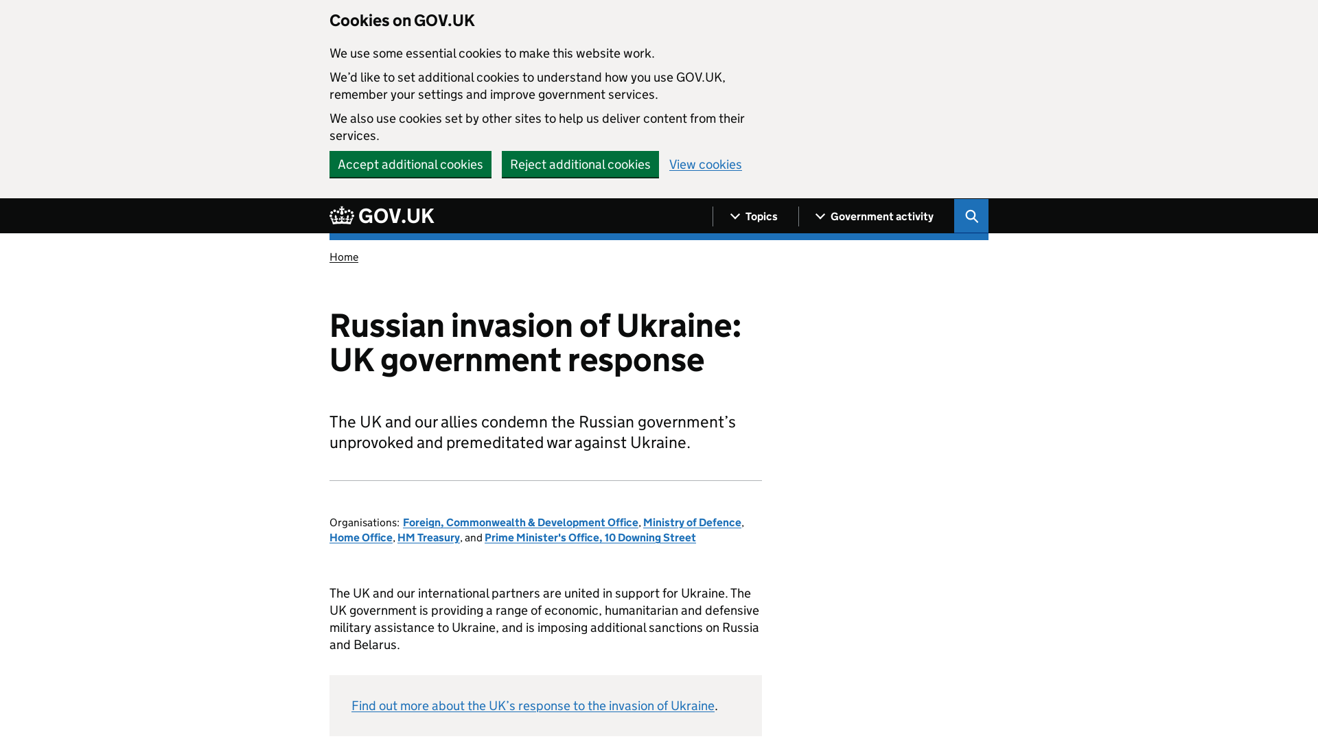 Russian invasion of Ukraine: UK government response - GOV.UK