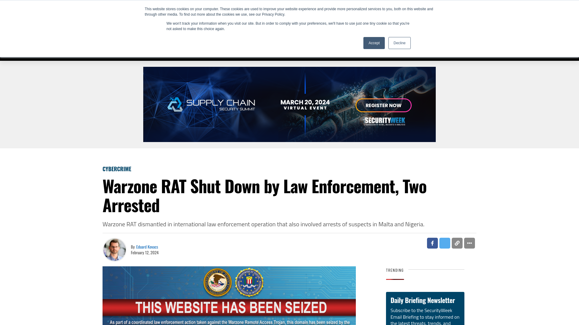 Warzone RAT Shut Down by Law Enforcement, Two Arrested - SecurityWeek