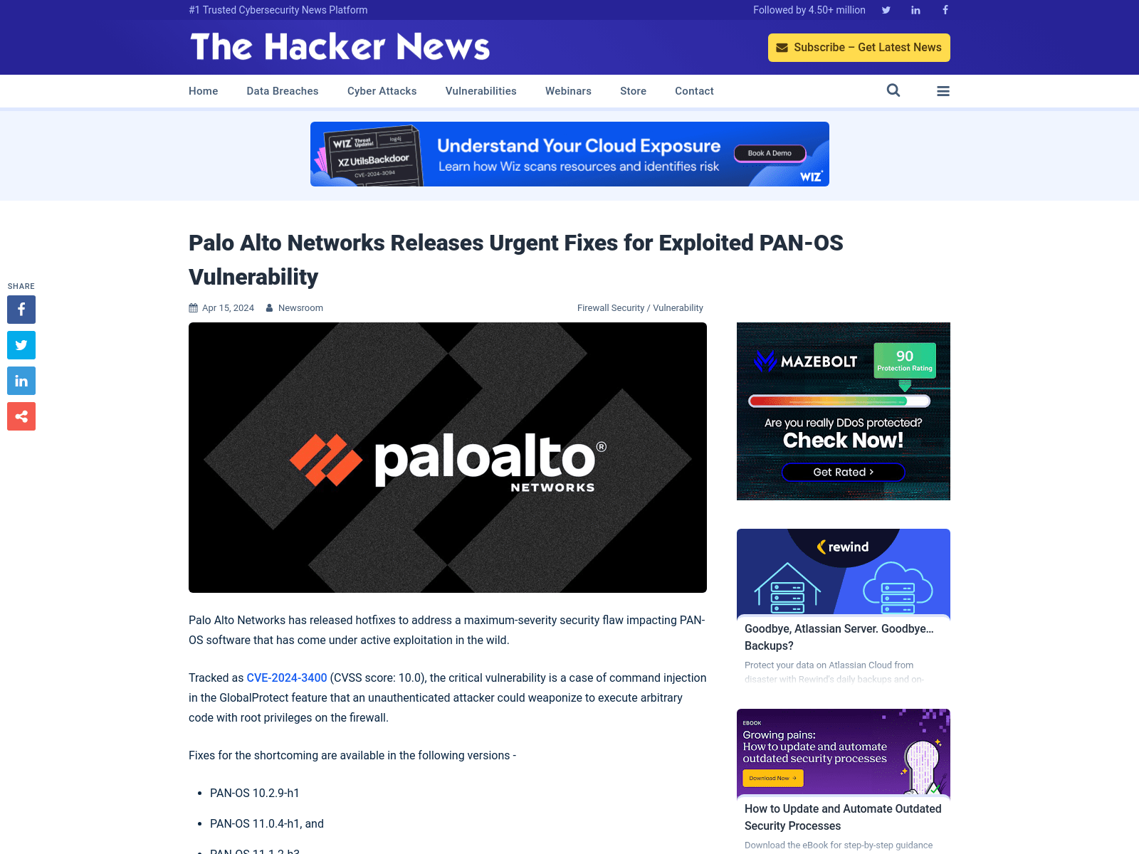 Palo Alto Networks Releases Urgent Fixes for Exploited PAN-OS Vulnerability