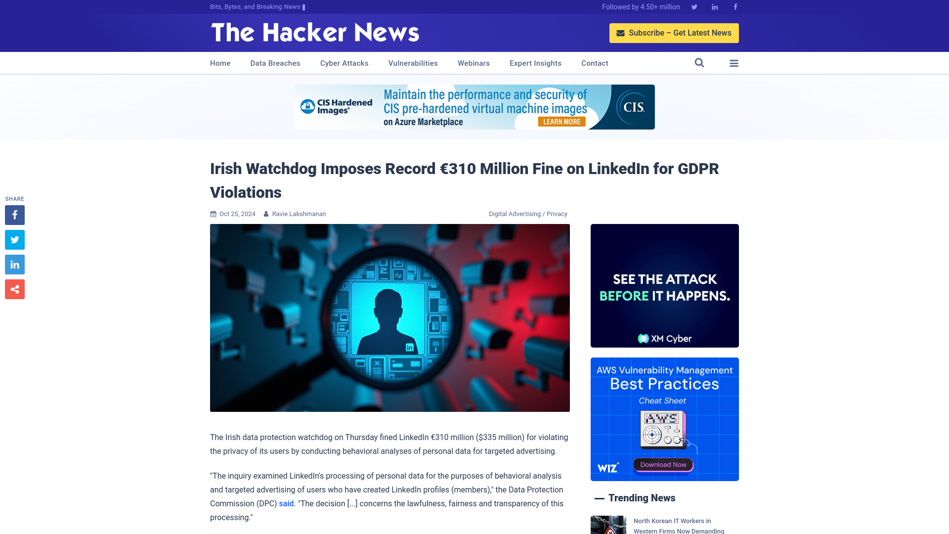 Irish Watchdog Imposes Record €310 Million Fine on LinkedIn for GDPR Violations