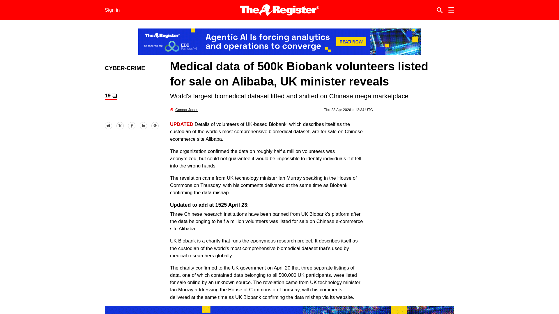 500k Biobank volunteers' data listed for sale on Alibaba • The Register