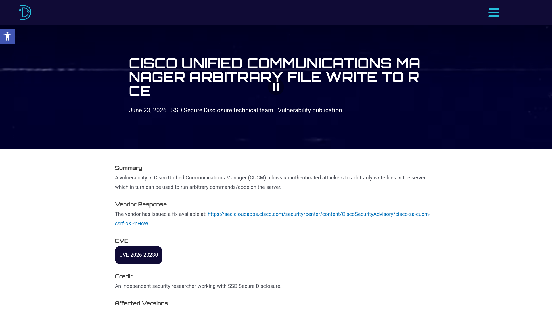 Cisco Unified Communications Manager Arbitrary File Write to RCE - SSD Secure Disclosure