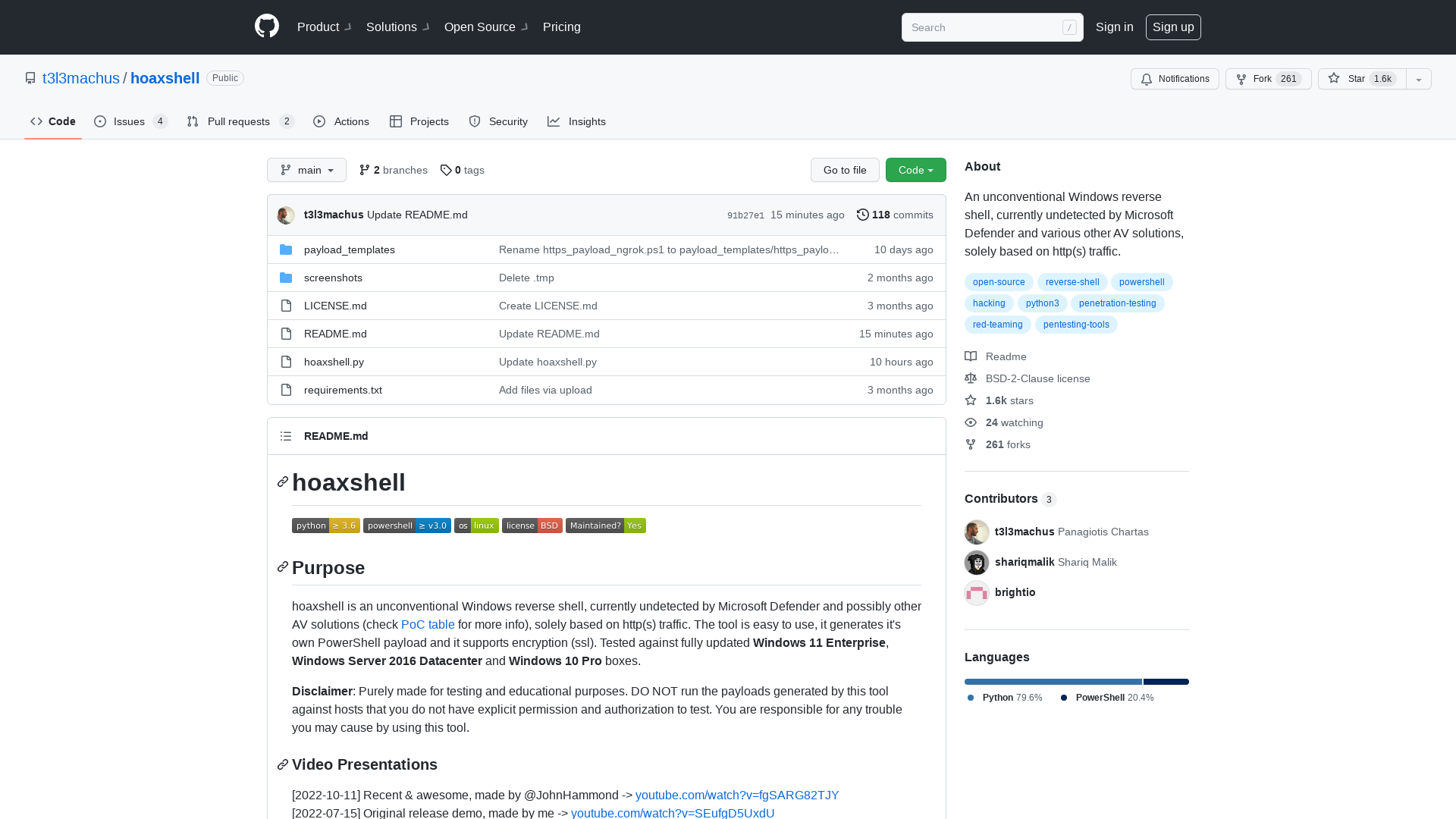 GitHub - t3l3machus/hoaxshell: An unconventional Windows reverse shell, currently undetected by Microsoft Defender and various other AV solutions, solely based on http(s) traffic.
