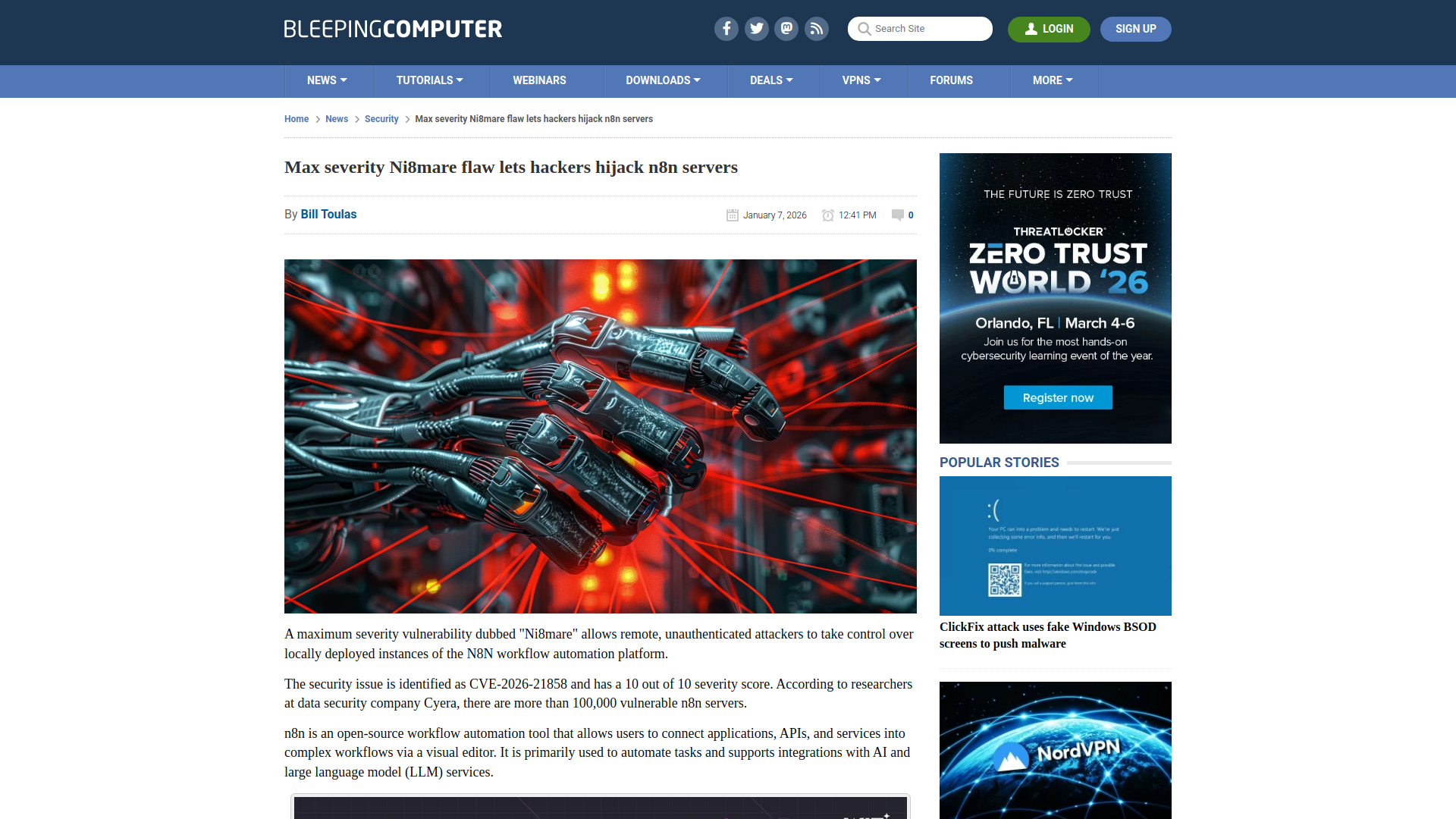 Max severity Ni8mare flaw lets hackers hijack n8n servers