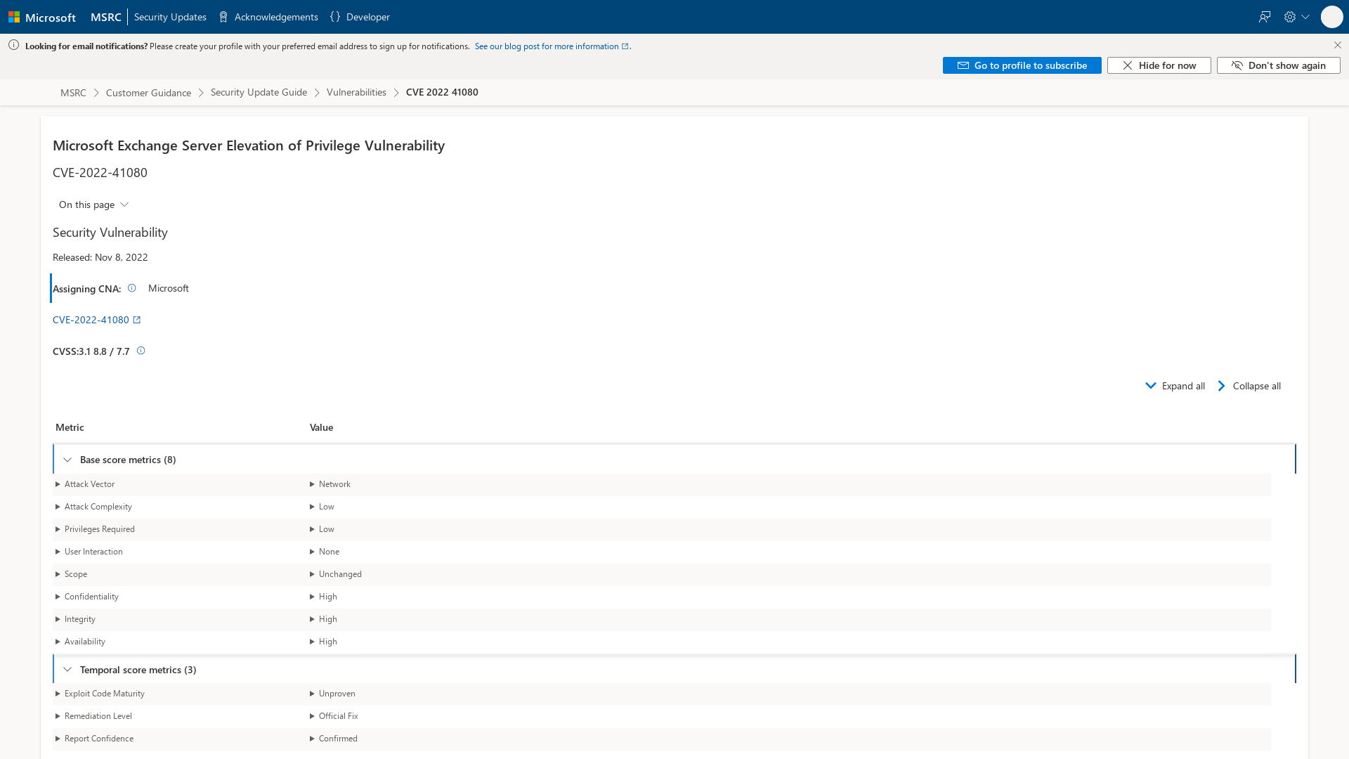 CVE-2022-41080 - Security Update Guide - Microsoft - Microsoft Exchange Server Elevation of Privilege Vulnerability