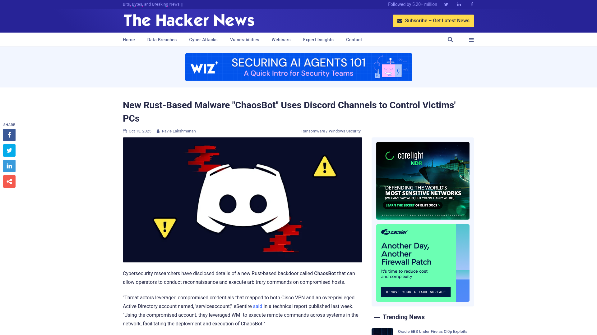 New Rust-Based Malware "ChaosBot" Uses Discord Channels to Control Victims' PCs