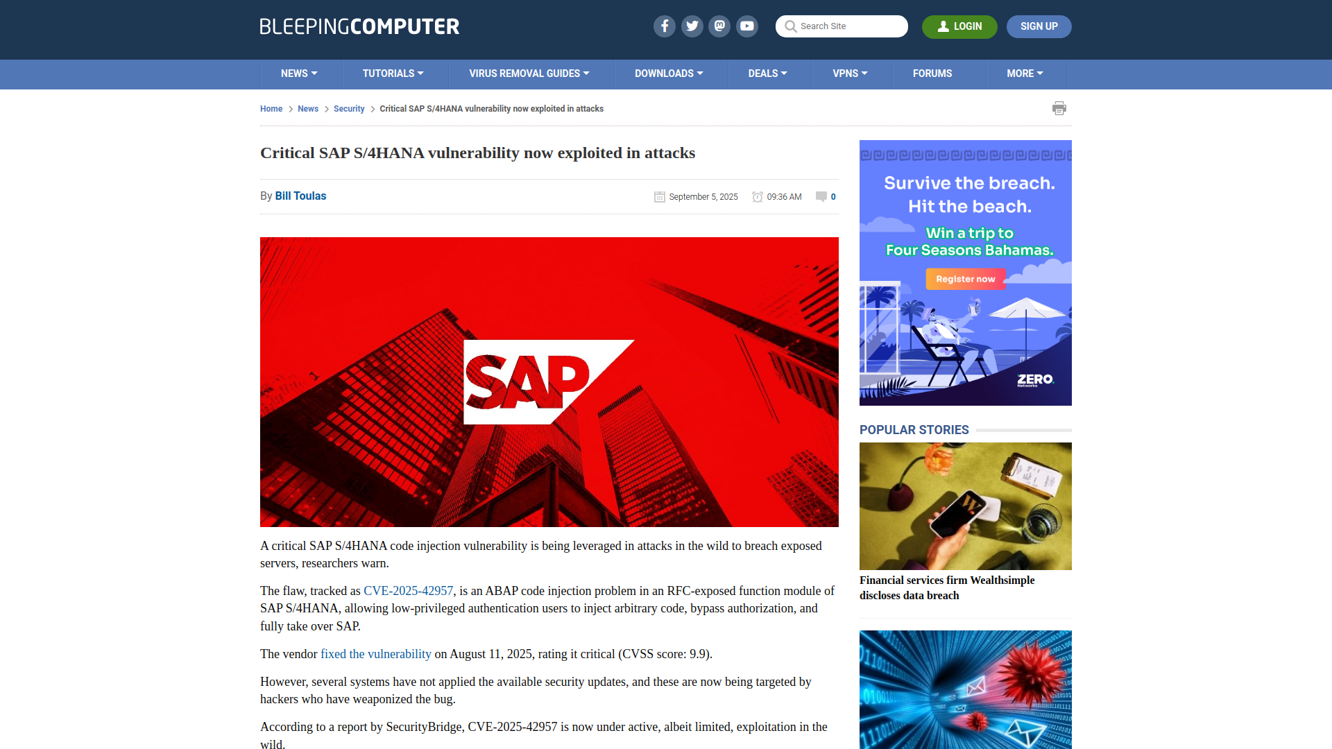 Critical SAP S/4HANA vulnerability now exploited in attacks