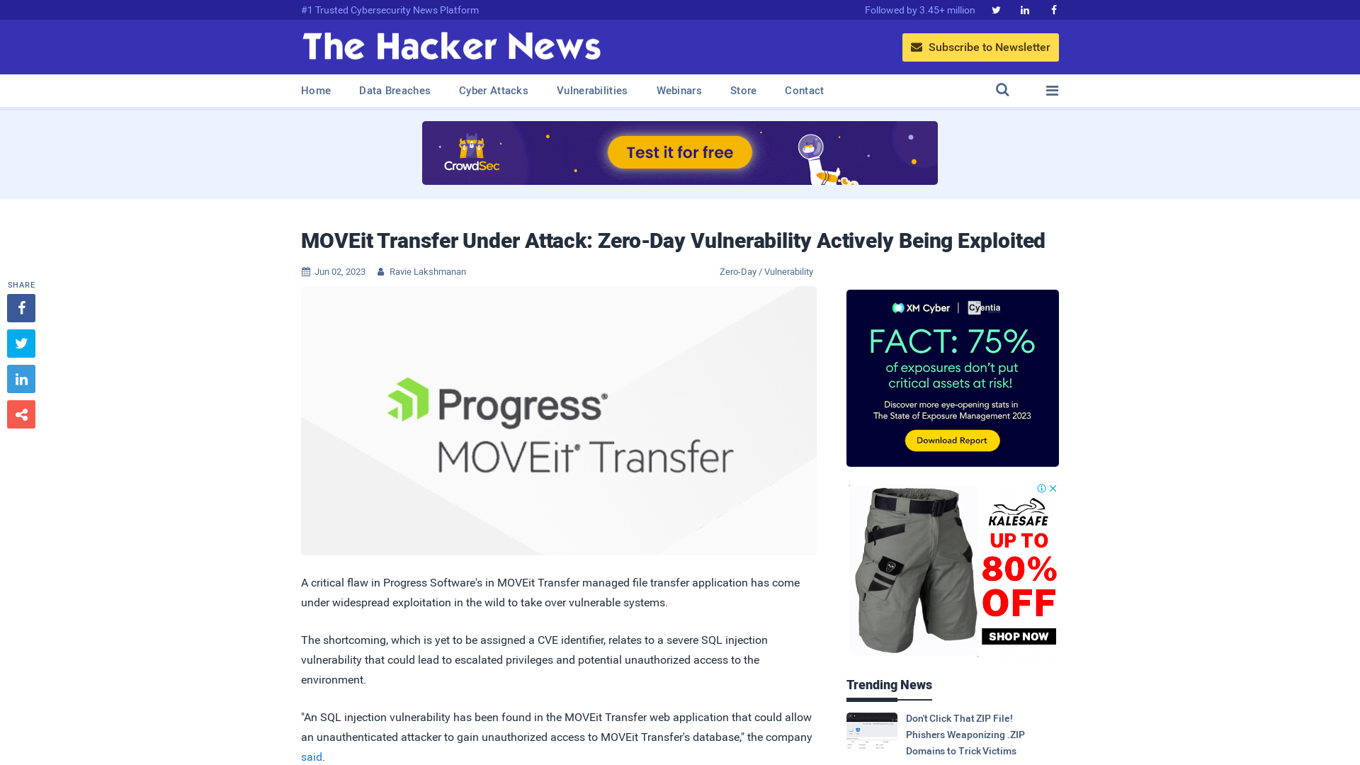 MOVEit Transfer Under Attack: Zero-Day Vulnerability Actively Being Exploited