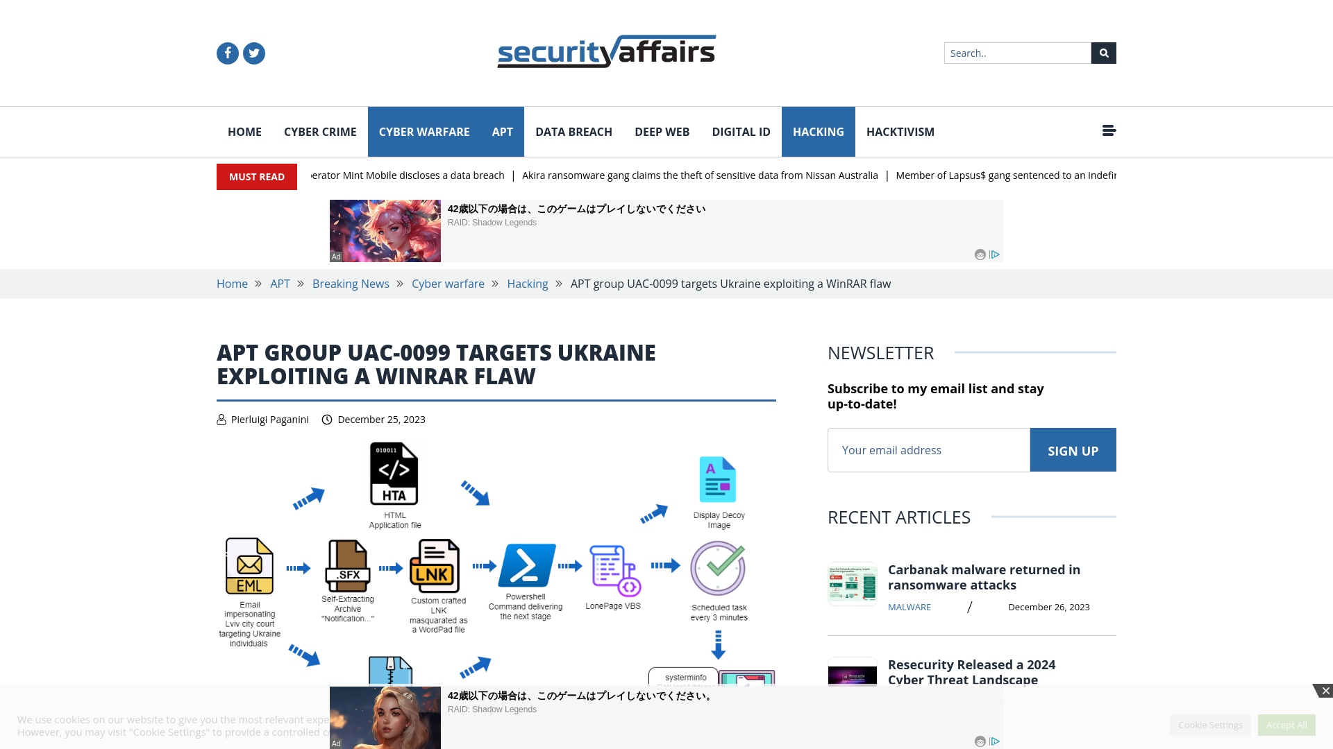 APT group UAC-0099 targets Ukraine exploiting WinRAR flaw