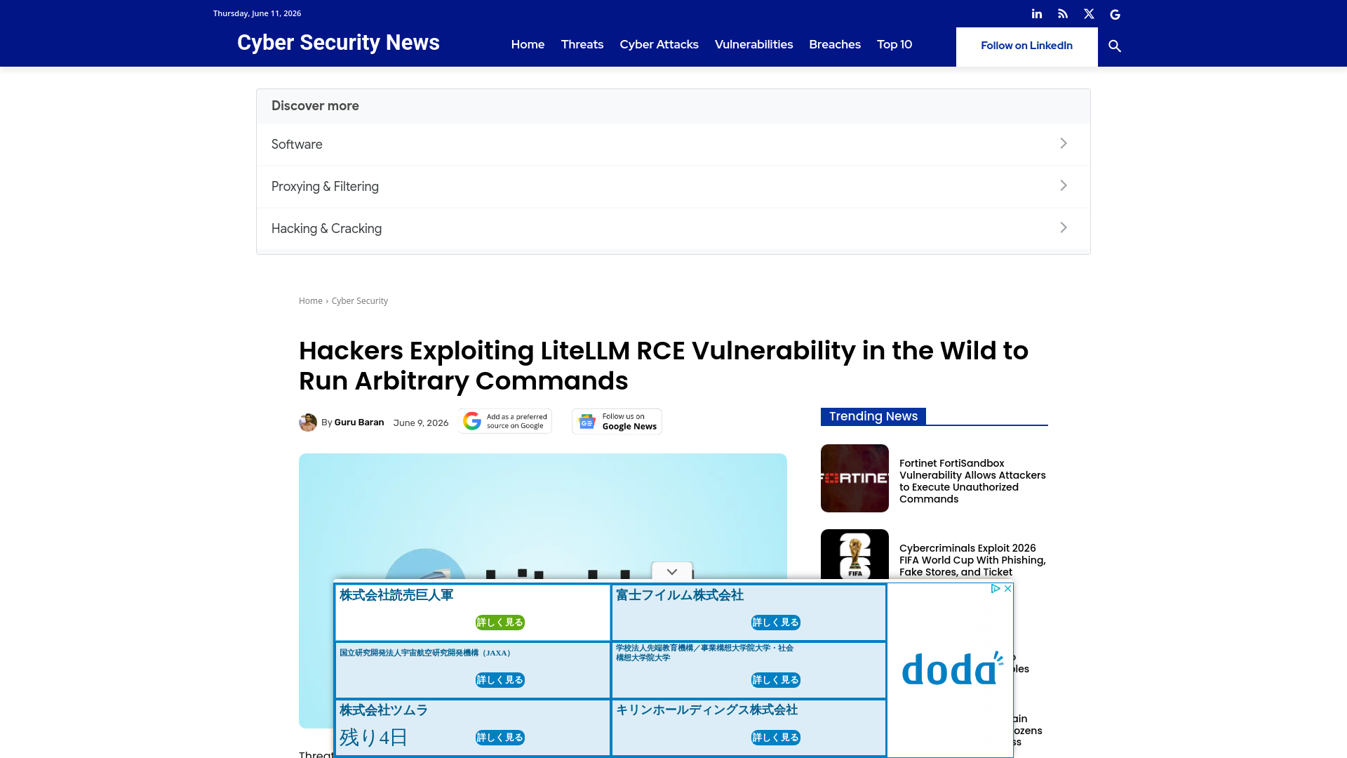 Hackers Exploiting LiteLLM RCE Vulnerability in the Wild to Run Arbitrary Commands