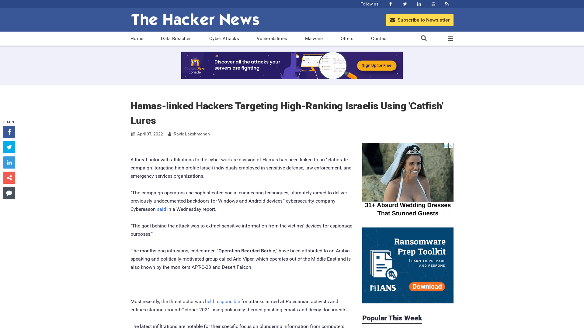 Hamas-linked Hackers Targeting High-Ranking Israelis Using 'Catfish' Lures