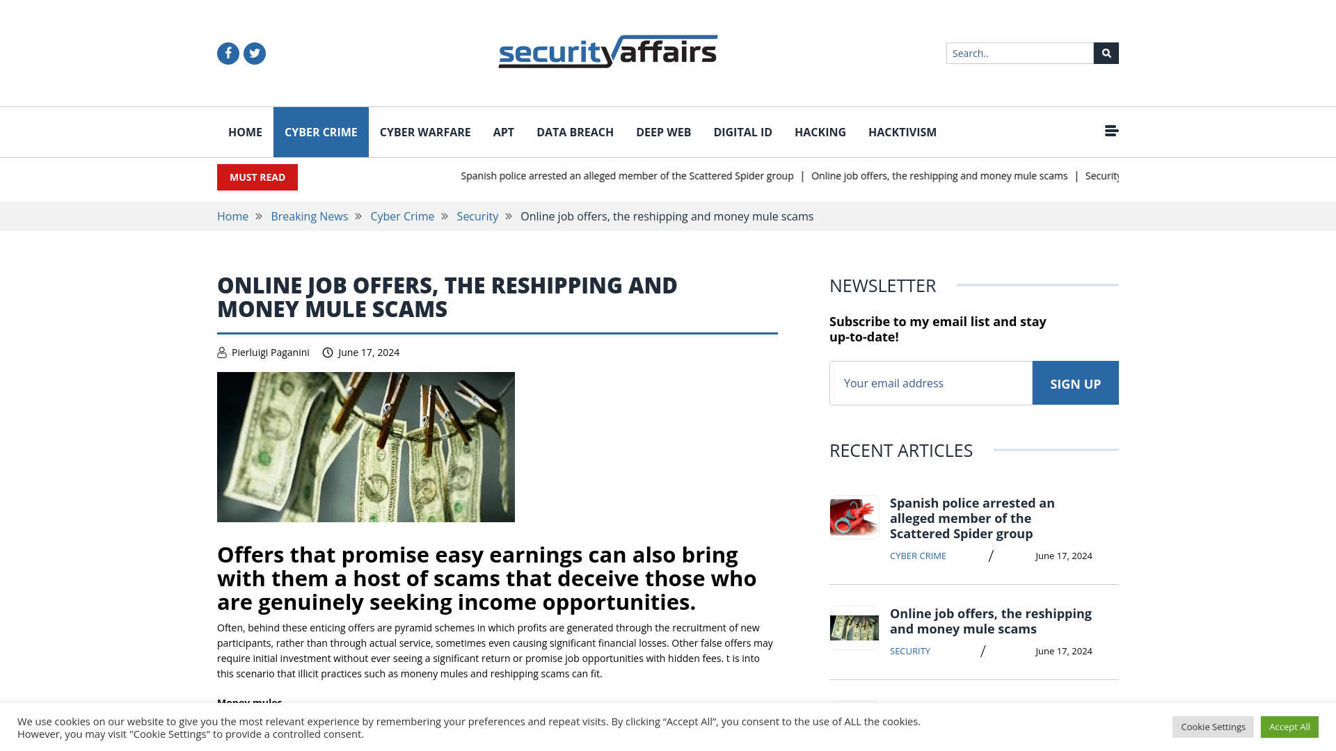 Online job offers, the reshipping and money mule scams