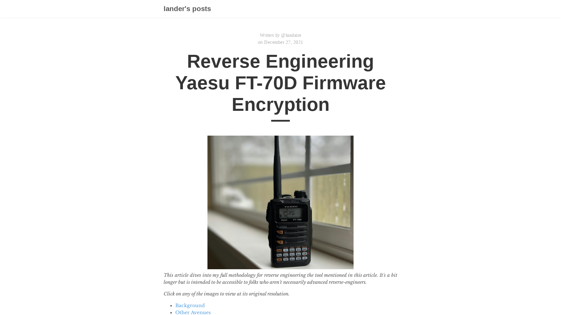 Reverse Engineering Yaesu FT-70D Firmware Encryption | lander's posts