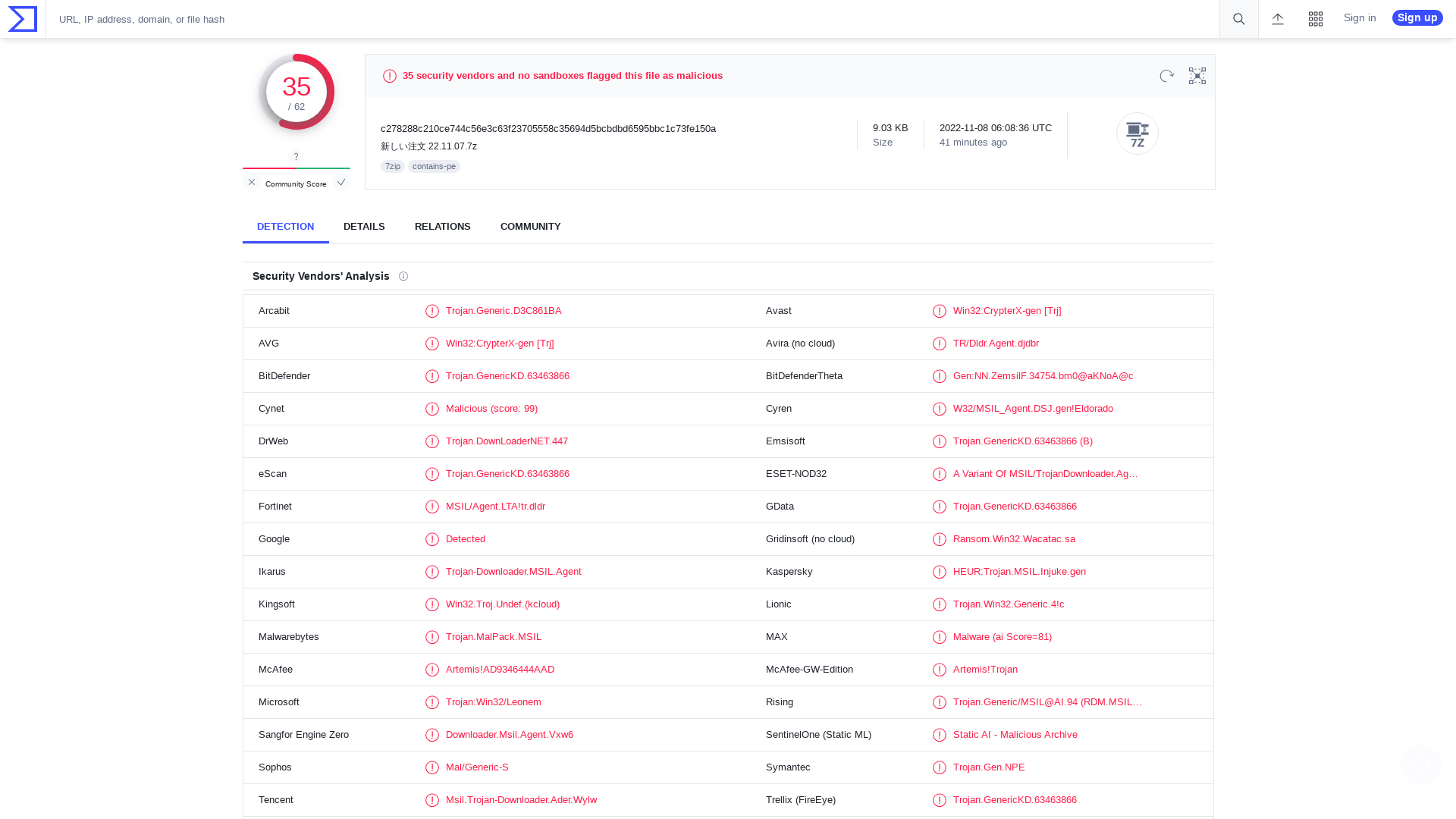 VirusTotal - File - c278288c210ce744c56e3c63f23705558c35694d5bcbdbd6595bbc1c73fe150a