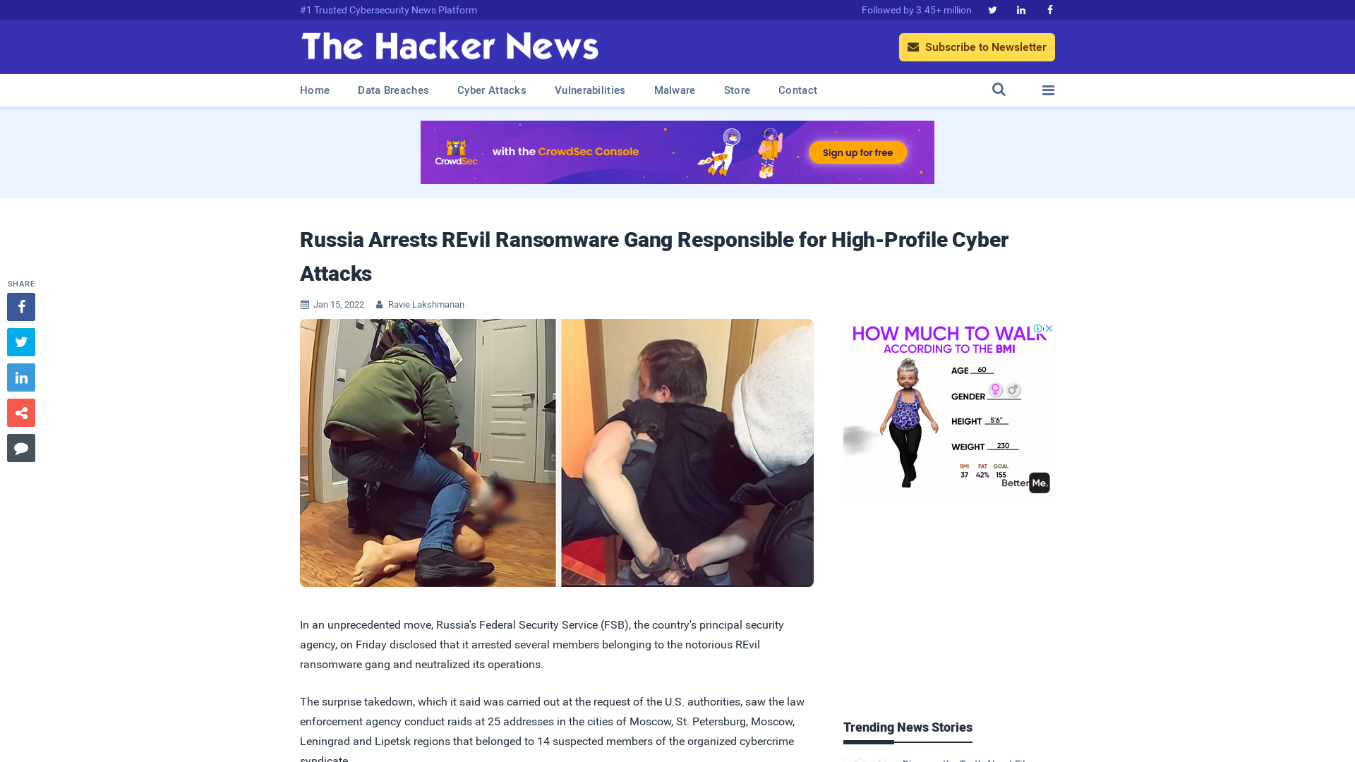 Russia Arrests REvil Ransomware Gang Responsible for High-Profile Cyber Attacks