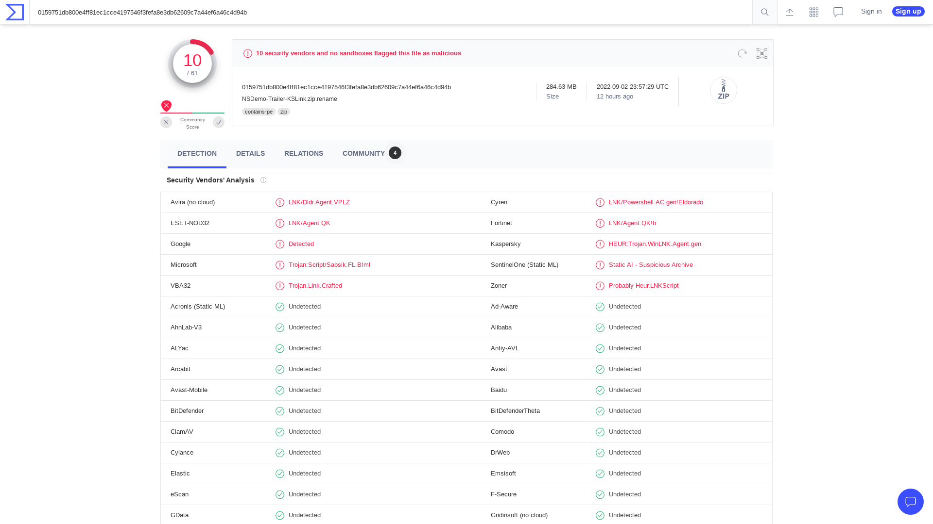 VirusTotal - File - 0159751db800e4ff81ec1cce4197546f3fefa8e3db62609c7a44ef6a46c4d94b