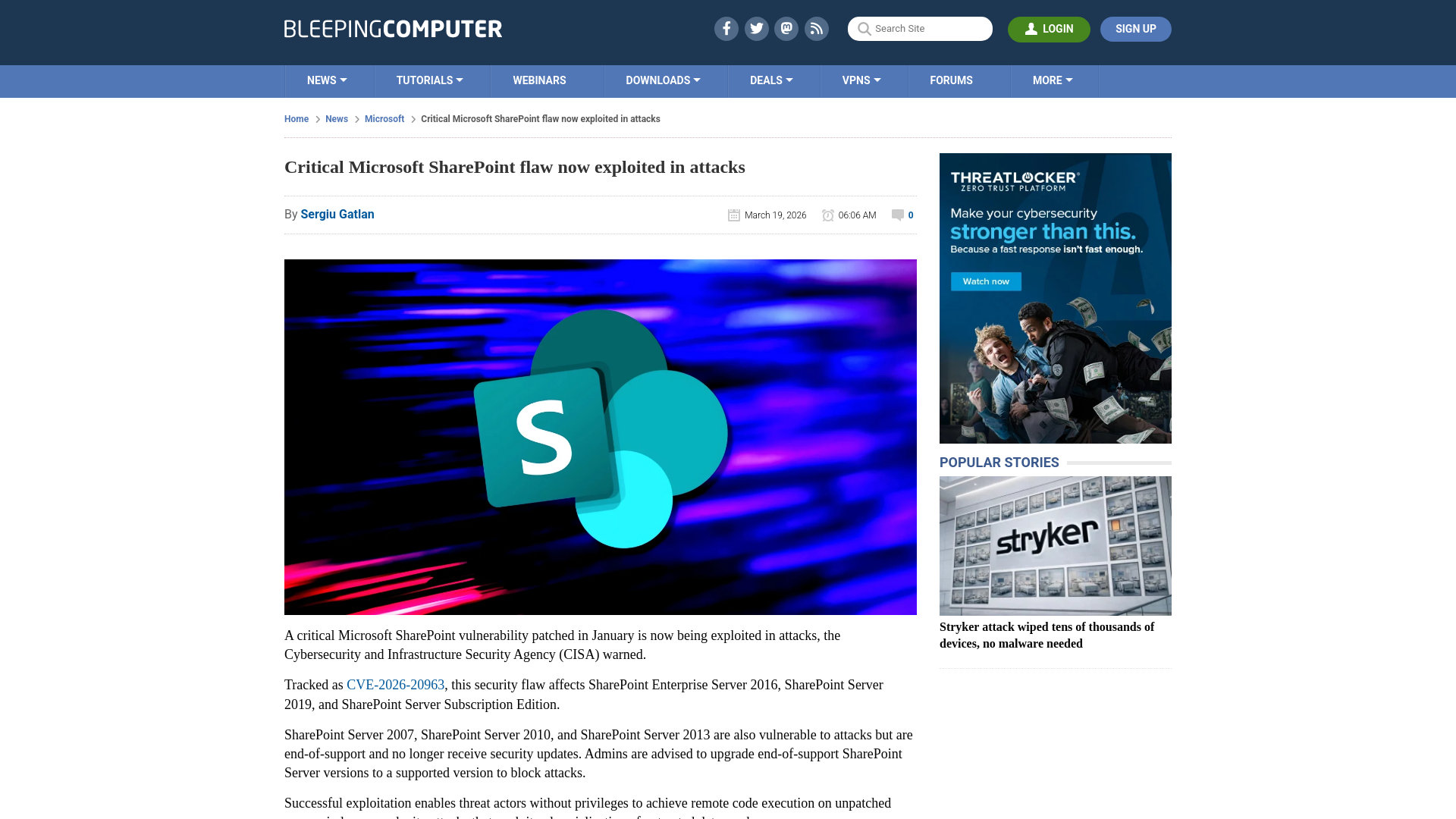 Critical Microsoft SharePoint flaw now exploited in attacks