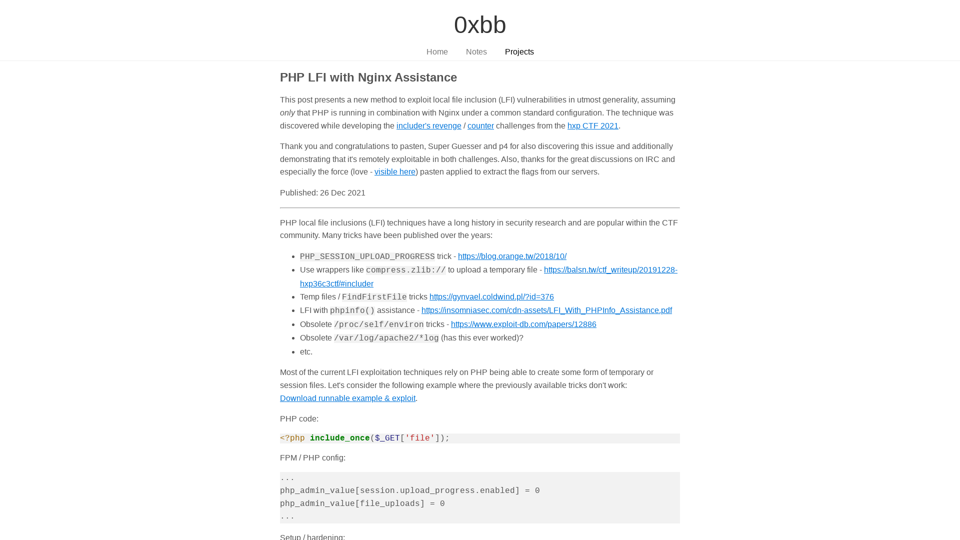 0xbb - PHP LFI with Nginx Assistance