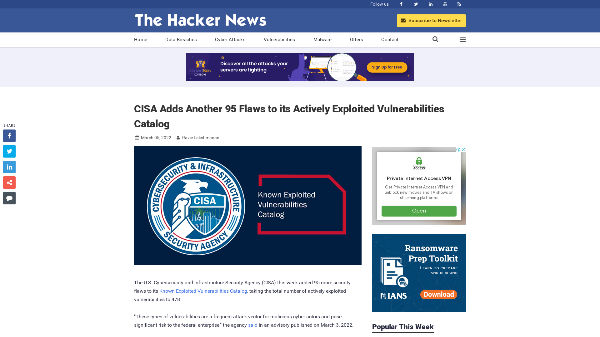 CISA Adds Another 95 Flaws to its Actively Exploited Vulnerabilities Catalog