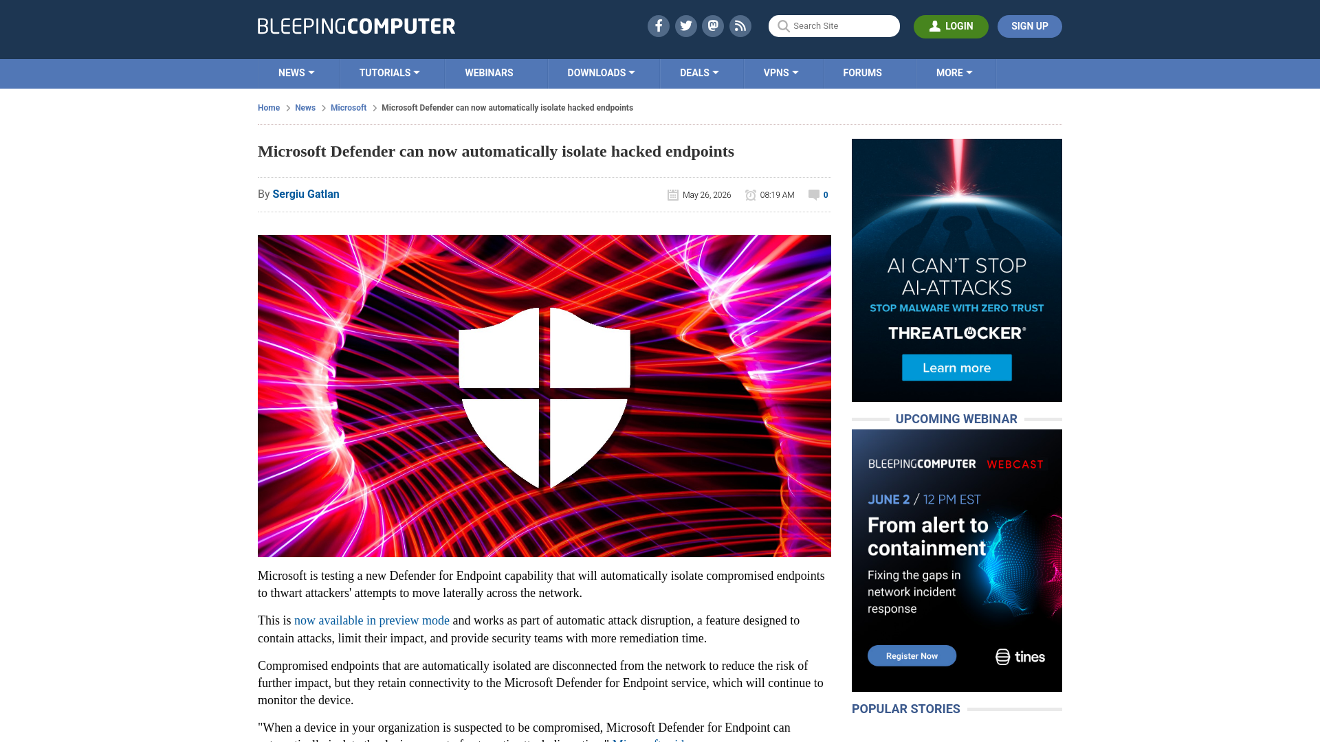 Microsoft Defender can now automatically isolate hacked endpoints