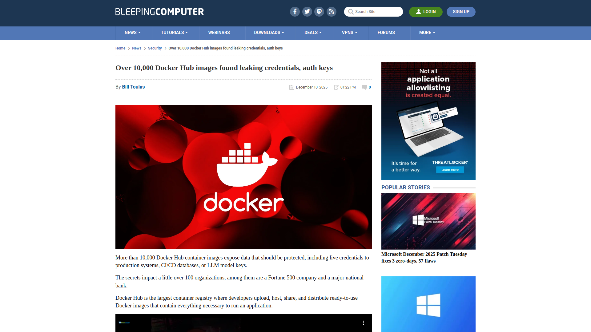 Over 10,000 Docker Hub images found leaking credentials, auth keys