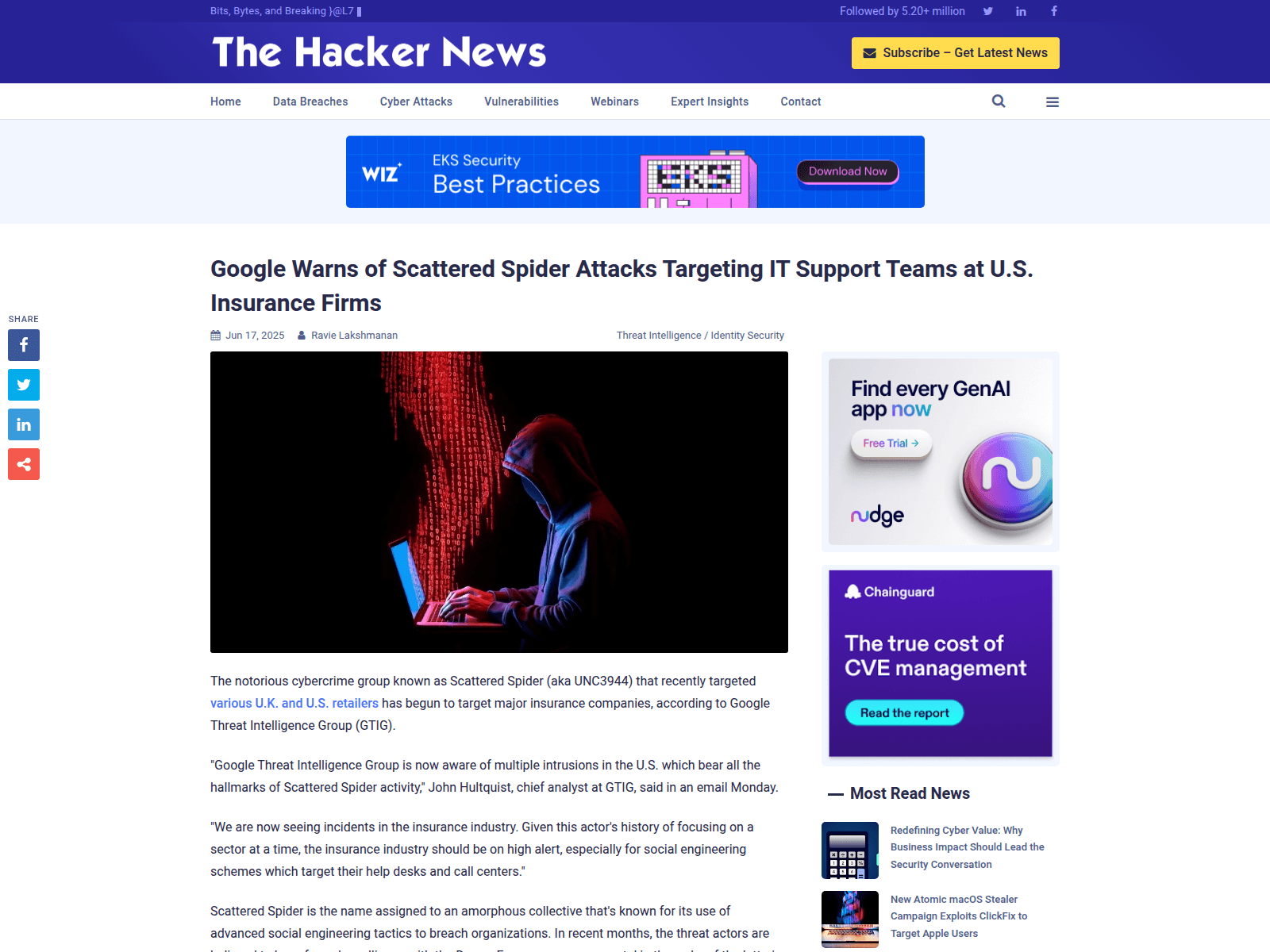 Google Warns of Scattered Spider Attacks Targeting IT Support Teams at U.S. Insurance Firms