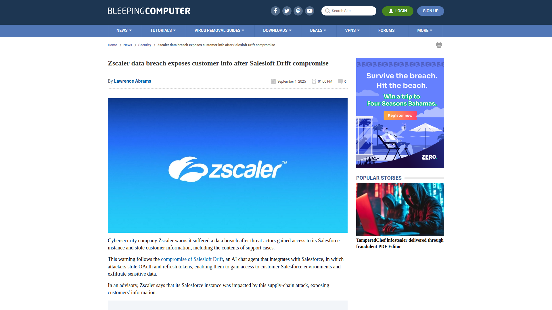 Zscaler data breach exposes customer info after Salesloft Drift compromise