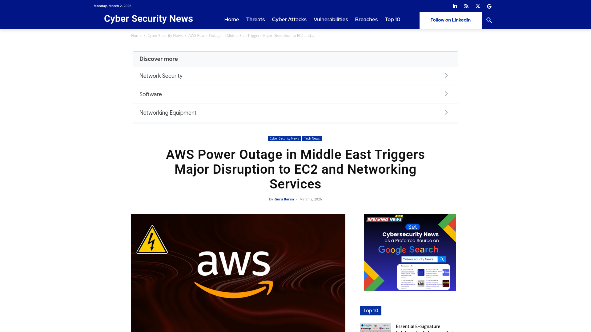 AWS Power Outage in Middle East Triggers Major Disruption to EC2 and Networking Services
