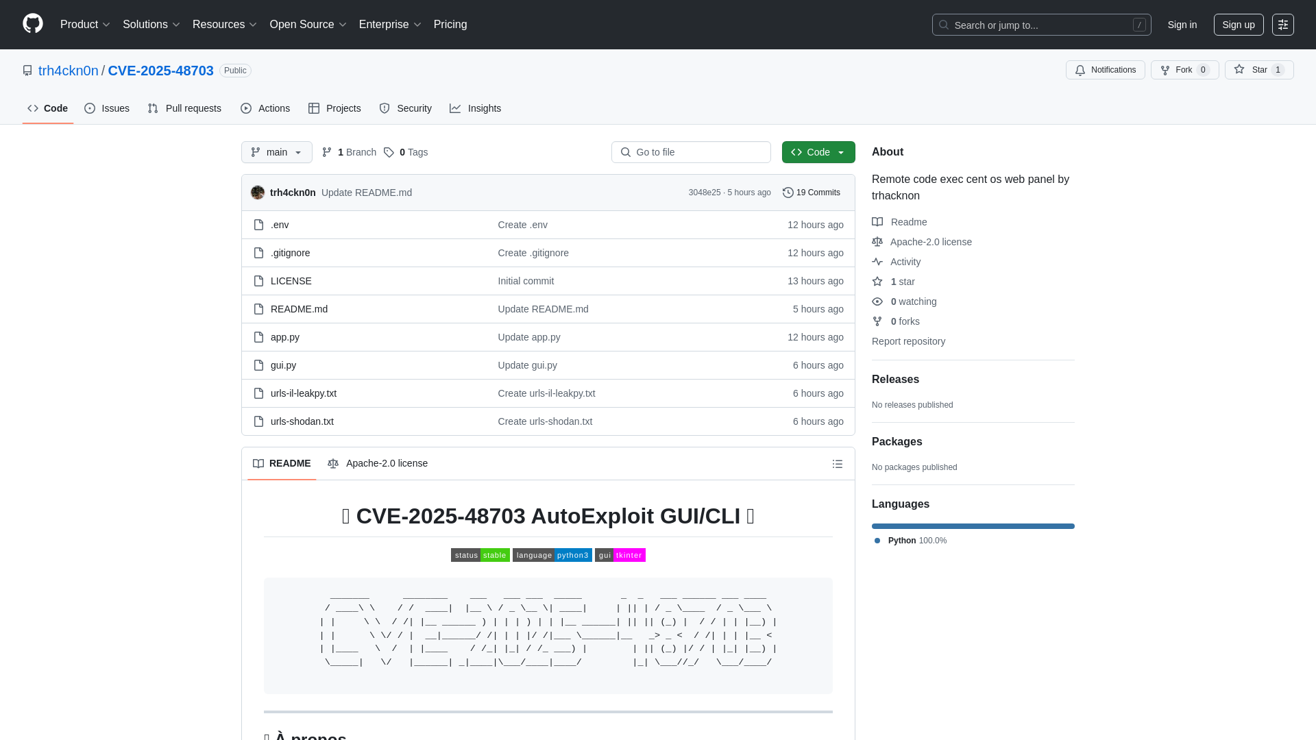 GitHub - trh4ckn0n/CVE-2025-48703: Remote code exec cent os web panel by trhacknon