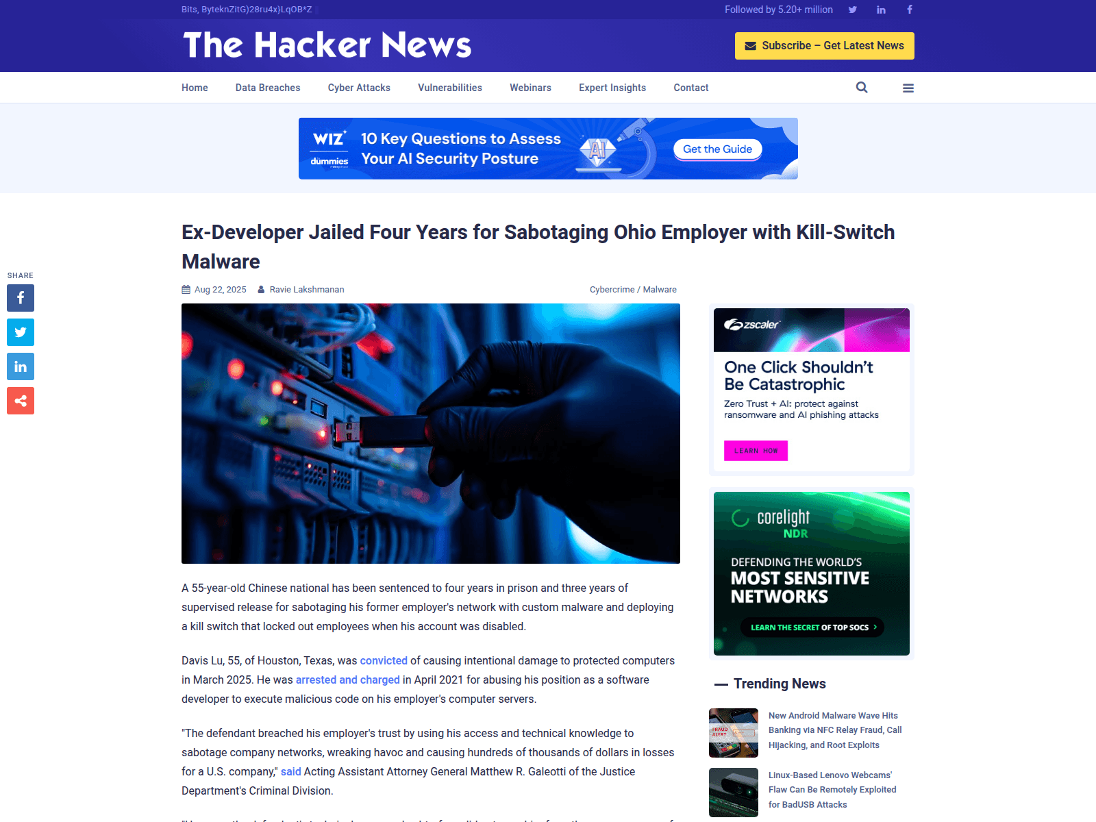 Ex-Developer Jailed Four Years for Sabotaging Ohio Employer with Kill-Switch Malware