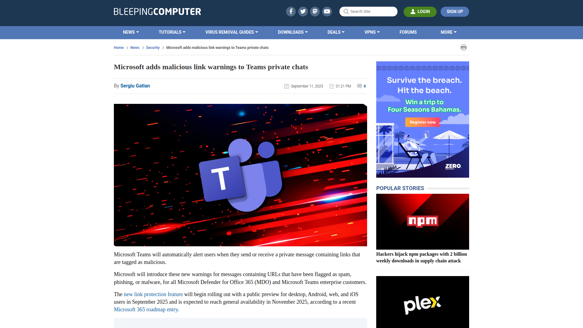 Microsoft adds malicious link warnings to Teams private chats